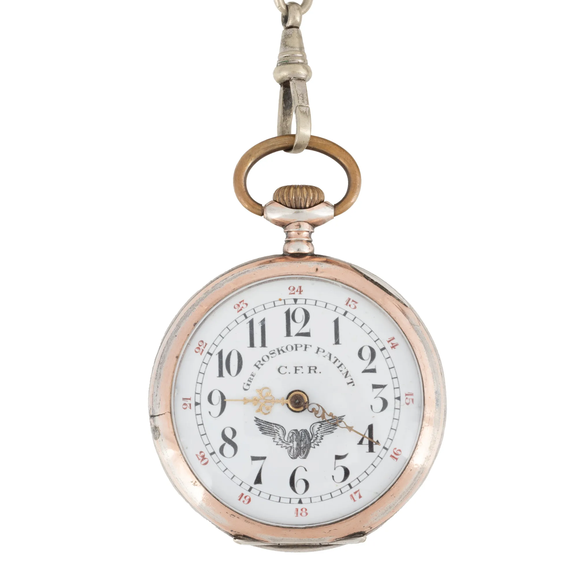 Roskopf Pocket Watch, C.F.R, Romania, cca. 1930, Silver