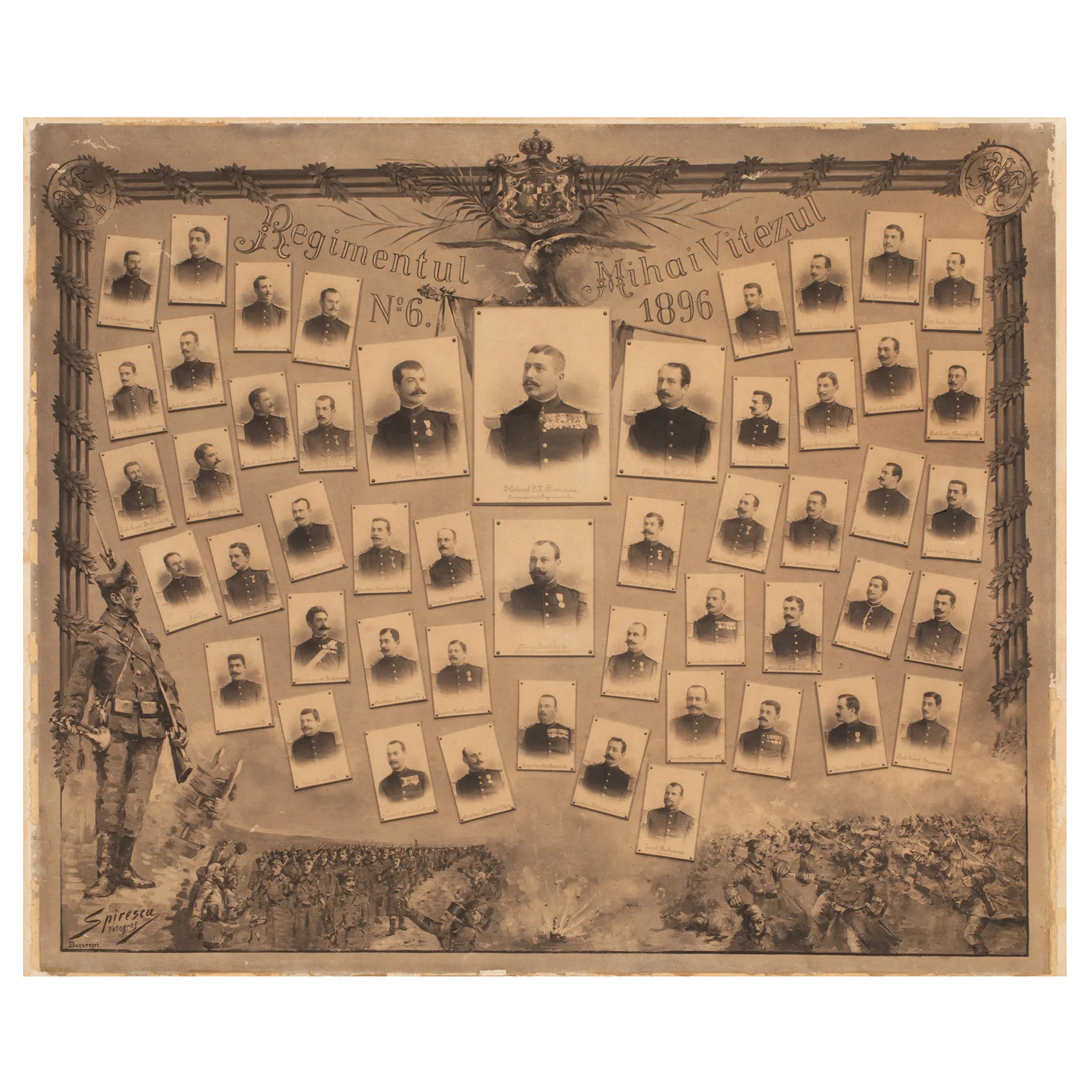 Fotografie de mari dimensiuni, ”Regimentul Nr. 6 Mihai Viteazul”, atelier fotografic Spirescu, București, 1896, provine din colecția familiei Boerescu