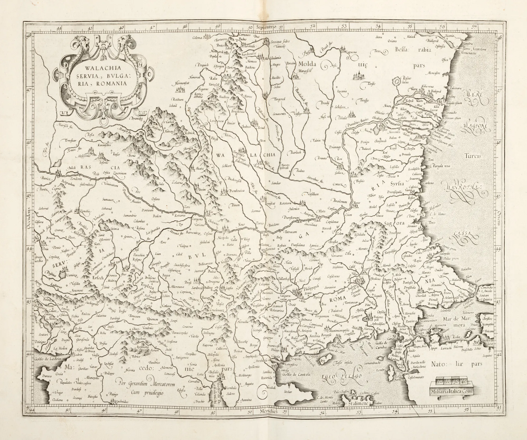 "Map 'Walachia, Serbia, Bulgaria, Rumelia' by Gerard Mercator, Amsterdam, approx. 1619"