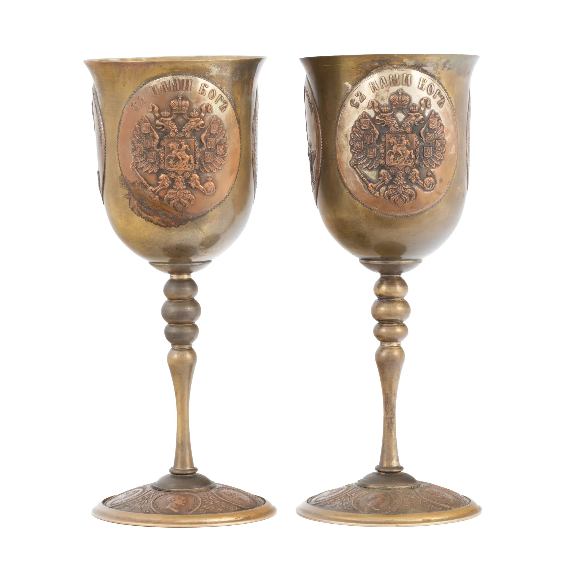 Pair of Russian commemorative cups marking the victory against Napoleon I, 1837, collector's items