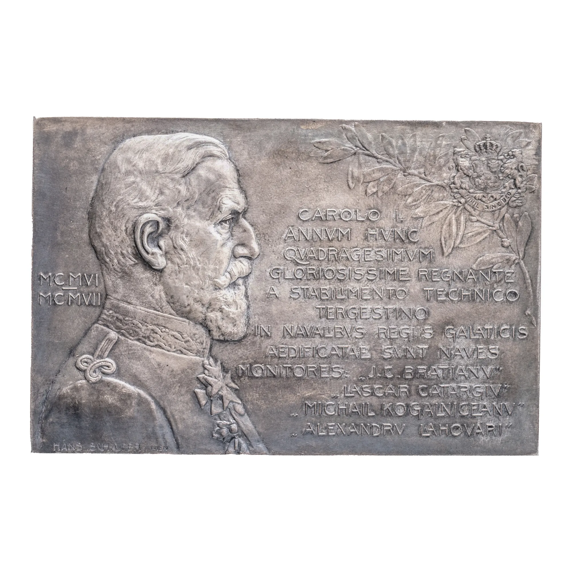 Plaque "Bringing the Monitors into the Country", engraver Hans Schafer, Vienna, 1906-1907, silver, rare piece