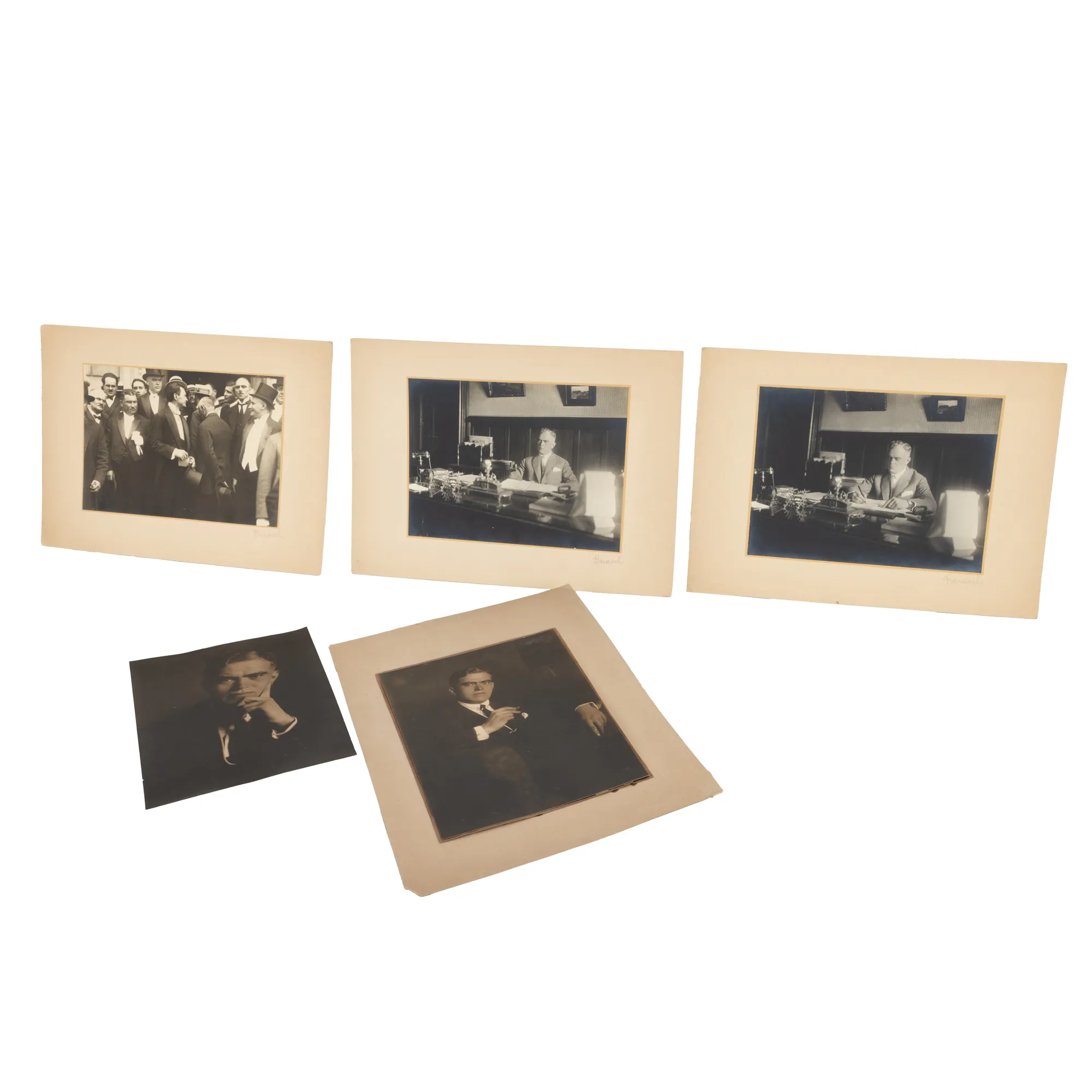 Lot format din cinci fotografii ilustrându-l pe Petru Groza, cca. 1920-1930, atelier fotografic Carol Barasch, București, provin din colecția familiei fostului Prim-ministru al României, Petru Groza