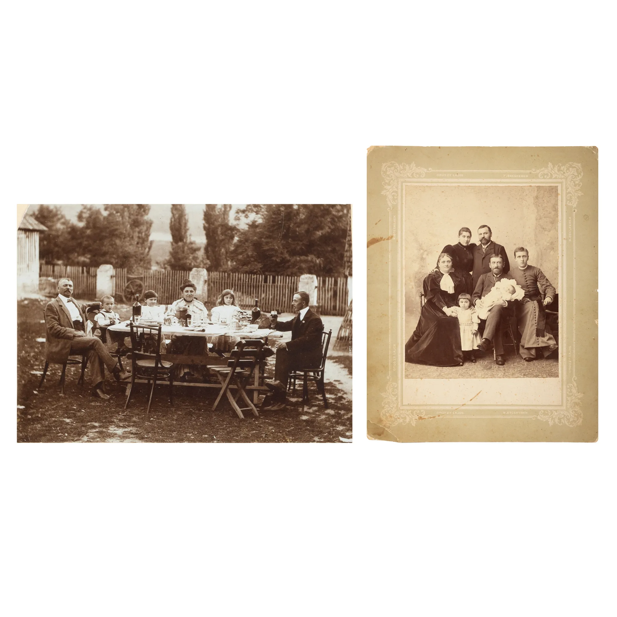 Lot format din două fotografii de familie, atelier fotografic N. Becskerek, Becicherecu Mare, cca. 1888, provin din colecția familiei fostului Prim-ministru al României, Petru Groza