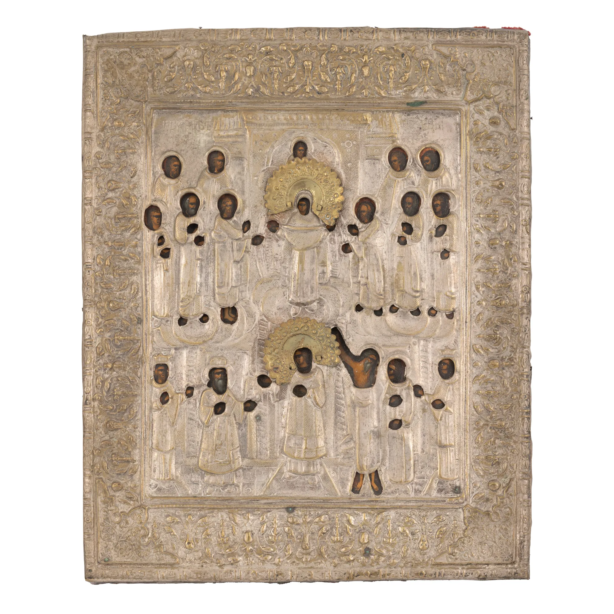 Icon on wood, with sash, "Protection of the Mother of God", Russian school, first half of the 19th century