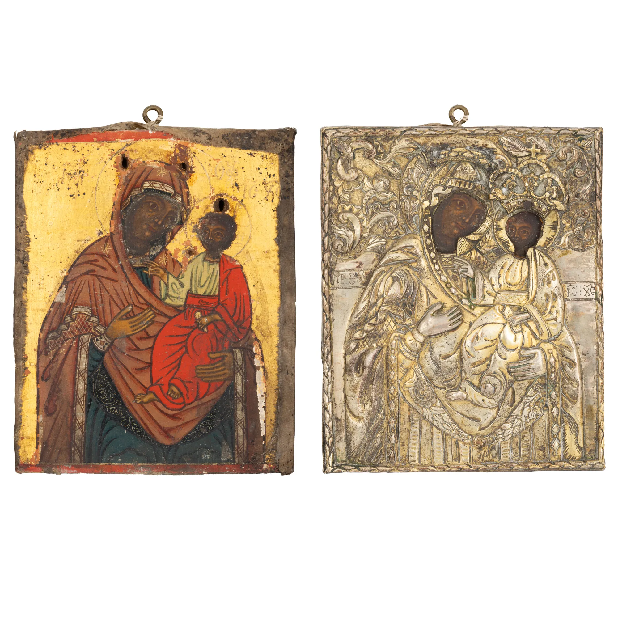 Icon on wood, with gilded silver frame, "Virgin Mary with the Infant", Romanian school, early 19th century