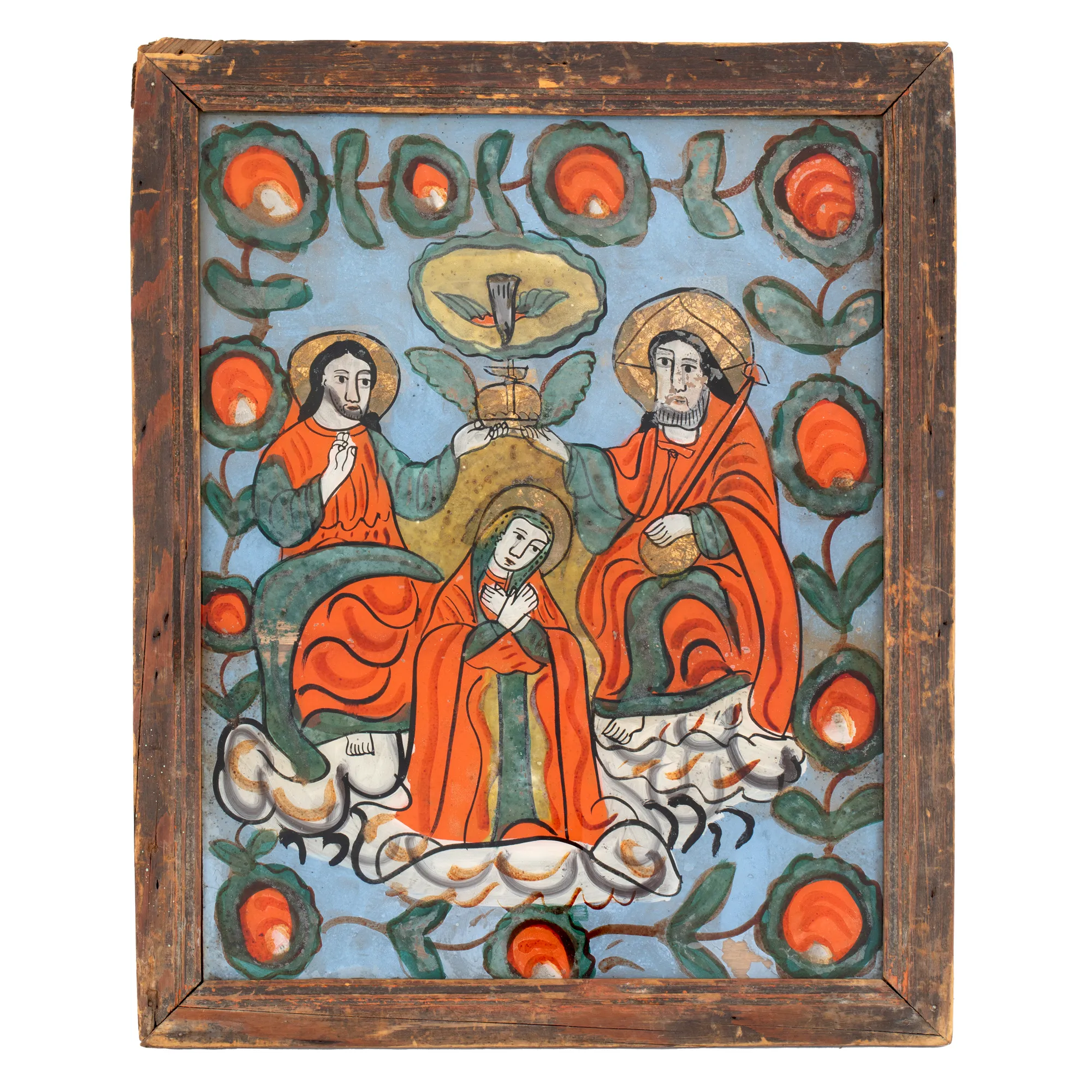 Icoană pe sticlă, ”Sfânta Treime”, atelier din Gherla, sfârșitul sec. XIX