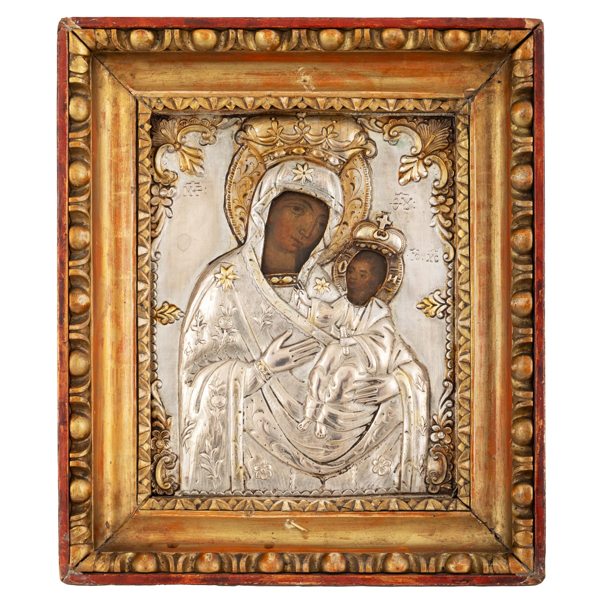 Icon on wood, with silver edging, "The Virgin Mary with the Infant – Lady of Angels", Romanian school, beginning of the 19th century
