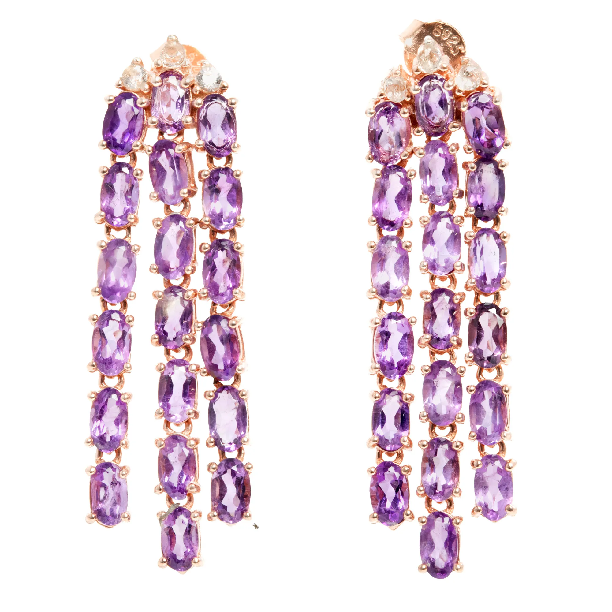 Pair of gold-plated silver earrings decorated with amethysts and topazes