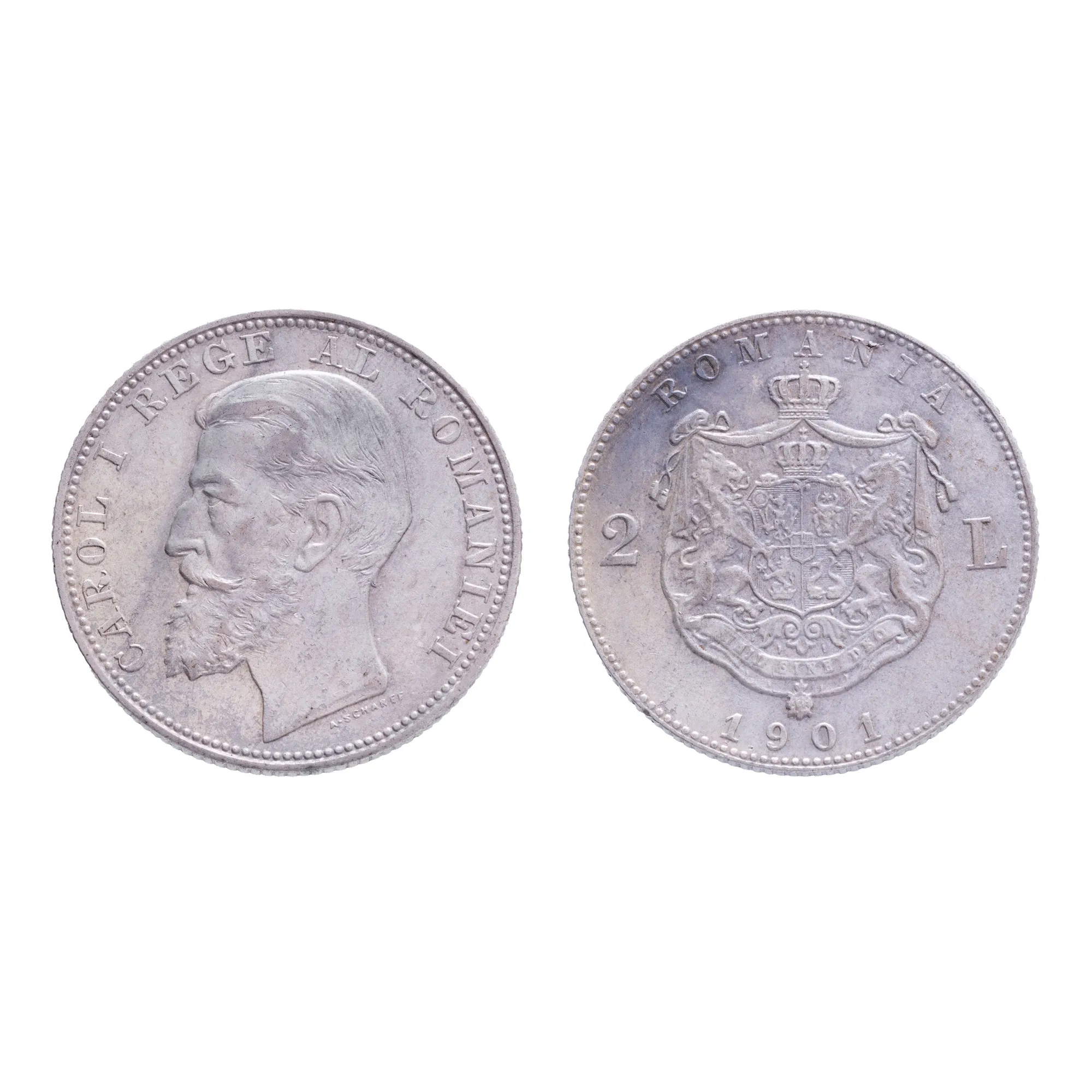 Monedă 2 Lei 1901, argint, cea mai rară monedă românească de circulație, piesă de excepție