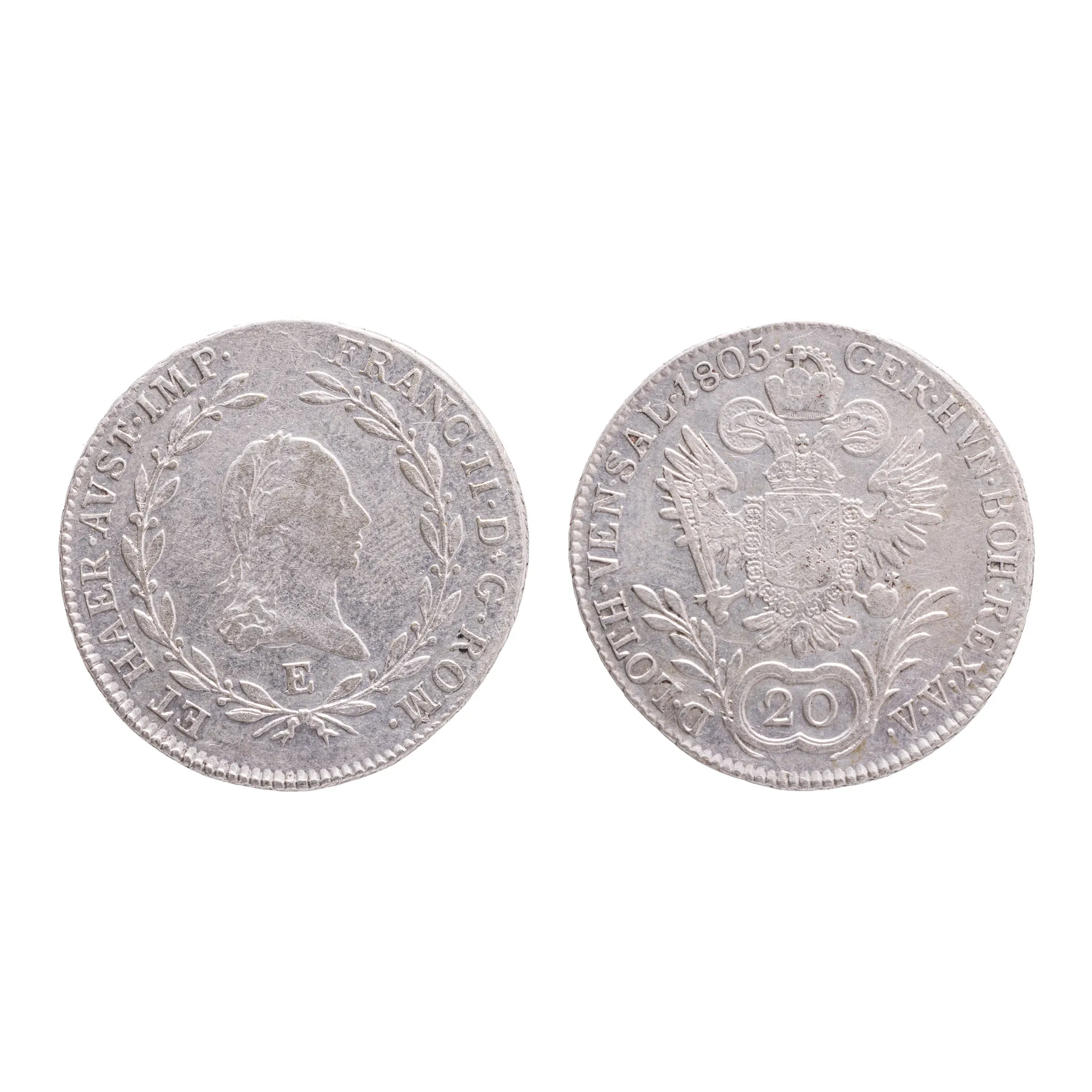 20 Kreuzer Coin 1805, Francis II, struck in Alba Iulia, silver