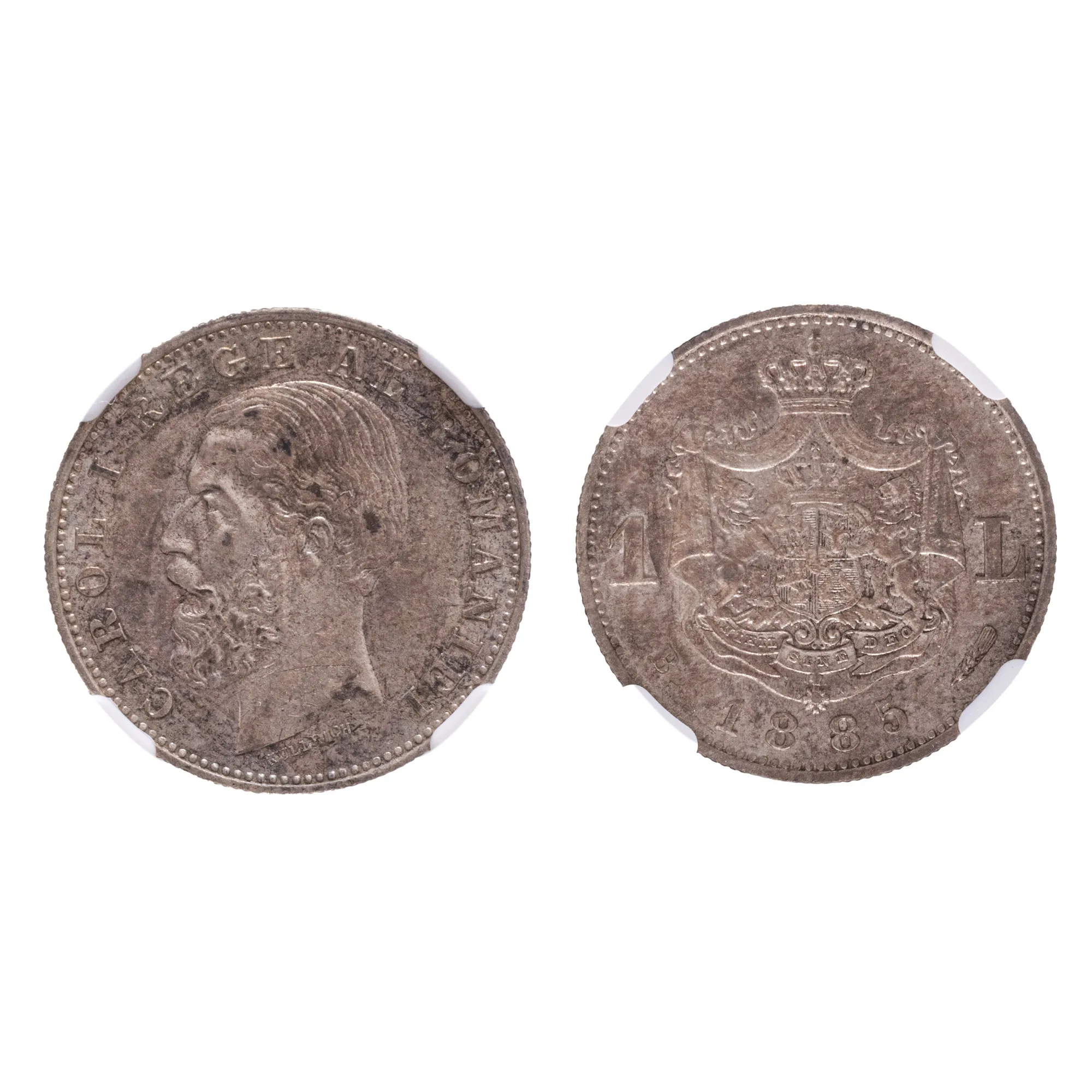 Monedă 1 Leu 1885, argint, gradată NGC AU 58