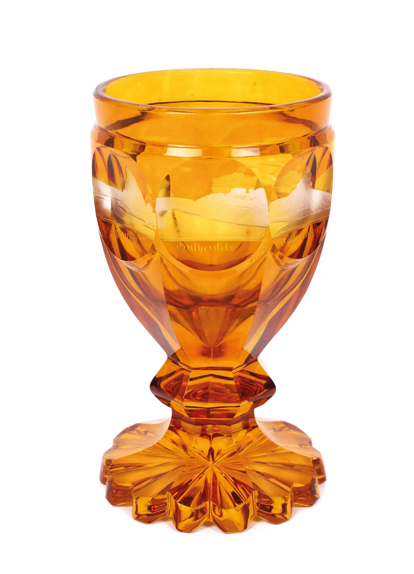 Cupă suvenir Friedrich Egermann, din cristal gravat, cca. 1840