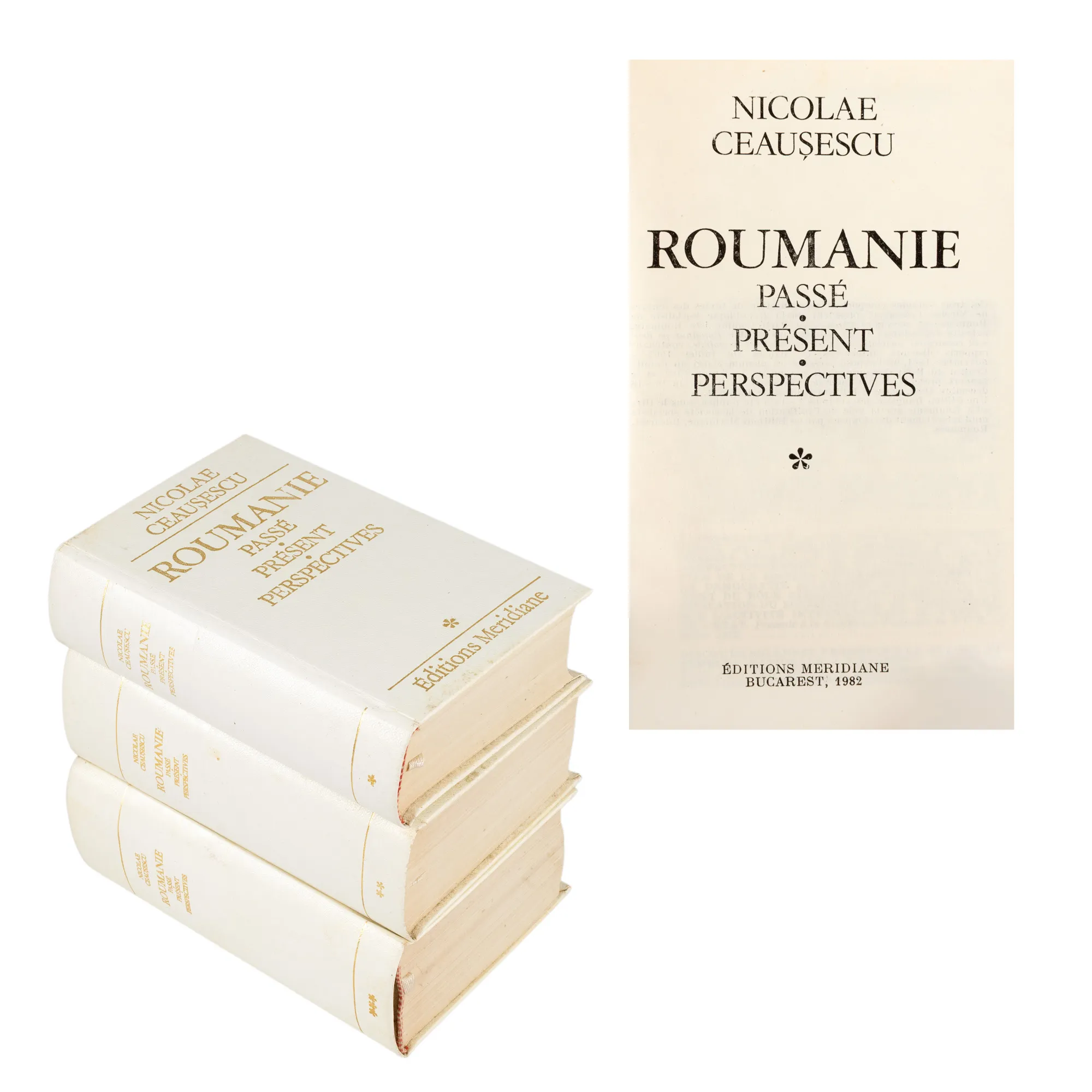 "Romania. Past - Present - Perspectives", by Nicolae Ceaușescu, three volumes, French, Bucharest, 1982, with case, luxury edition