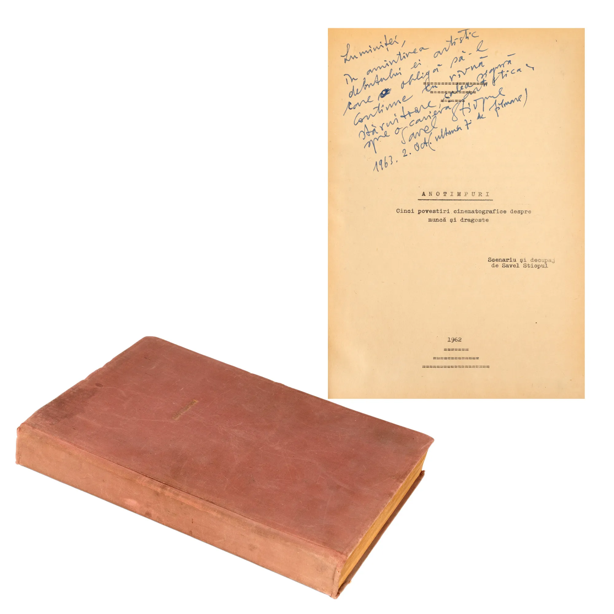 "Seasons", film scenario, with handwritten dedication from the director and screenwriter Savel Știopul to the artist Luminița Zaharia, 1962, unique