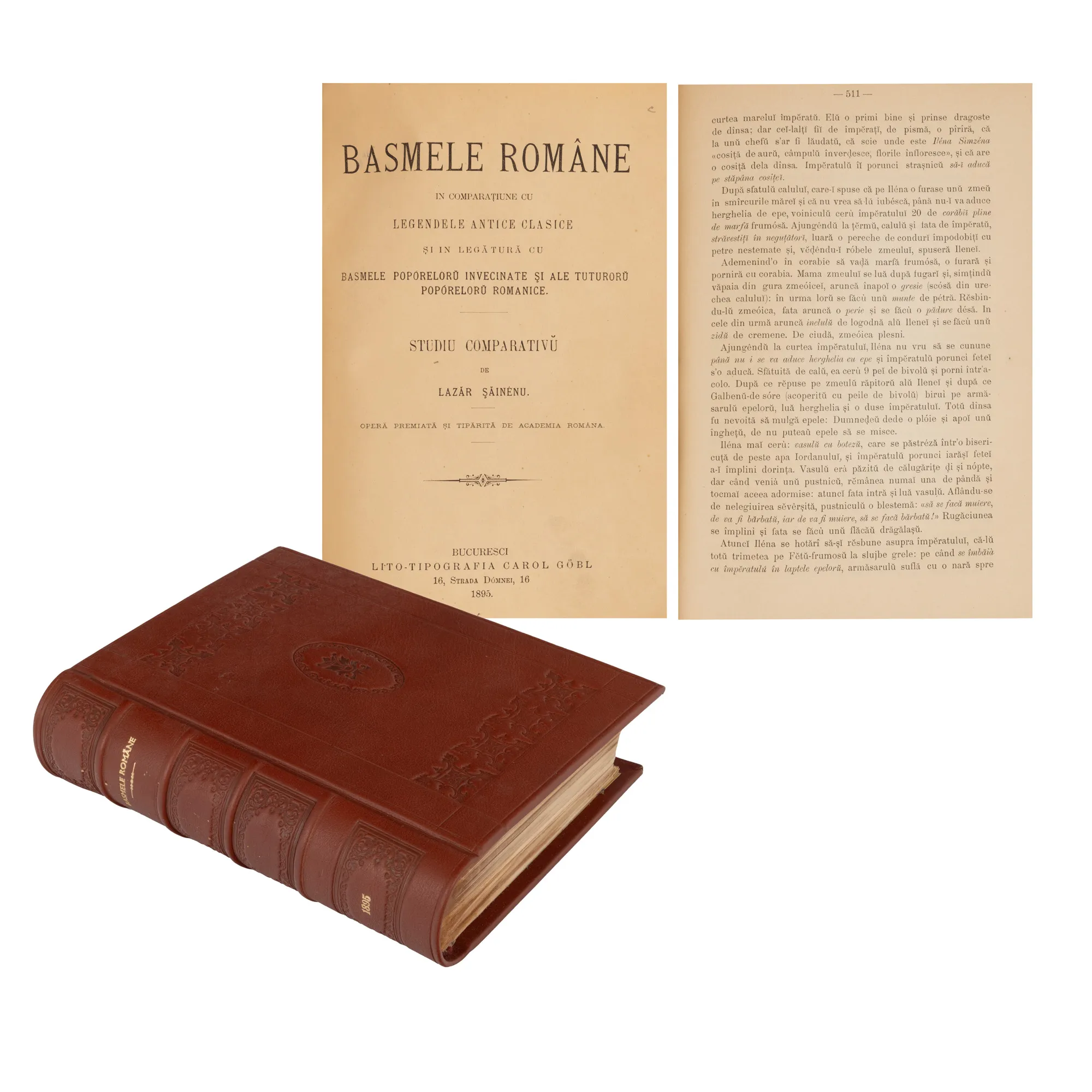 "Romanian Fairy Tales compared with Ancient Classic Legends and in connection with the Fairy Tales of Neighboring Peoples and All Romance Peoples", by Lazăr Șăineanu, Bucharest, 1895, work awarded by the Romanian Academy