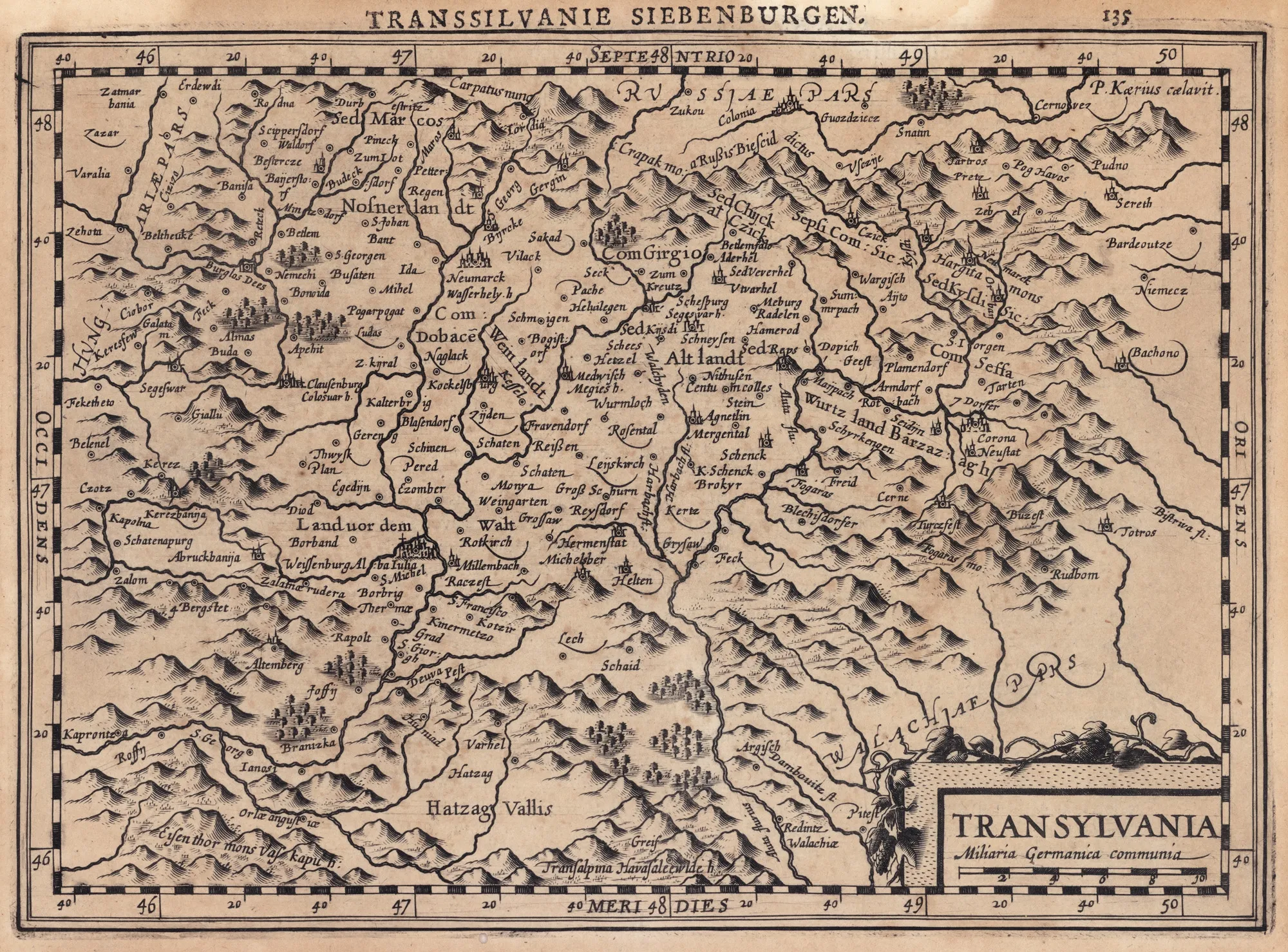 "Transylvania" Map by Pieter van den Keere, 1730
