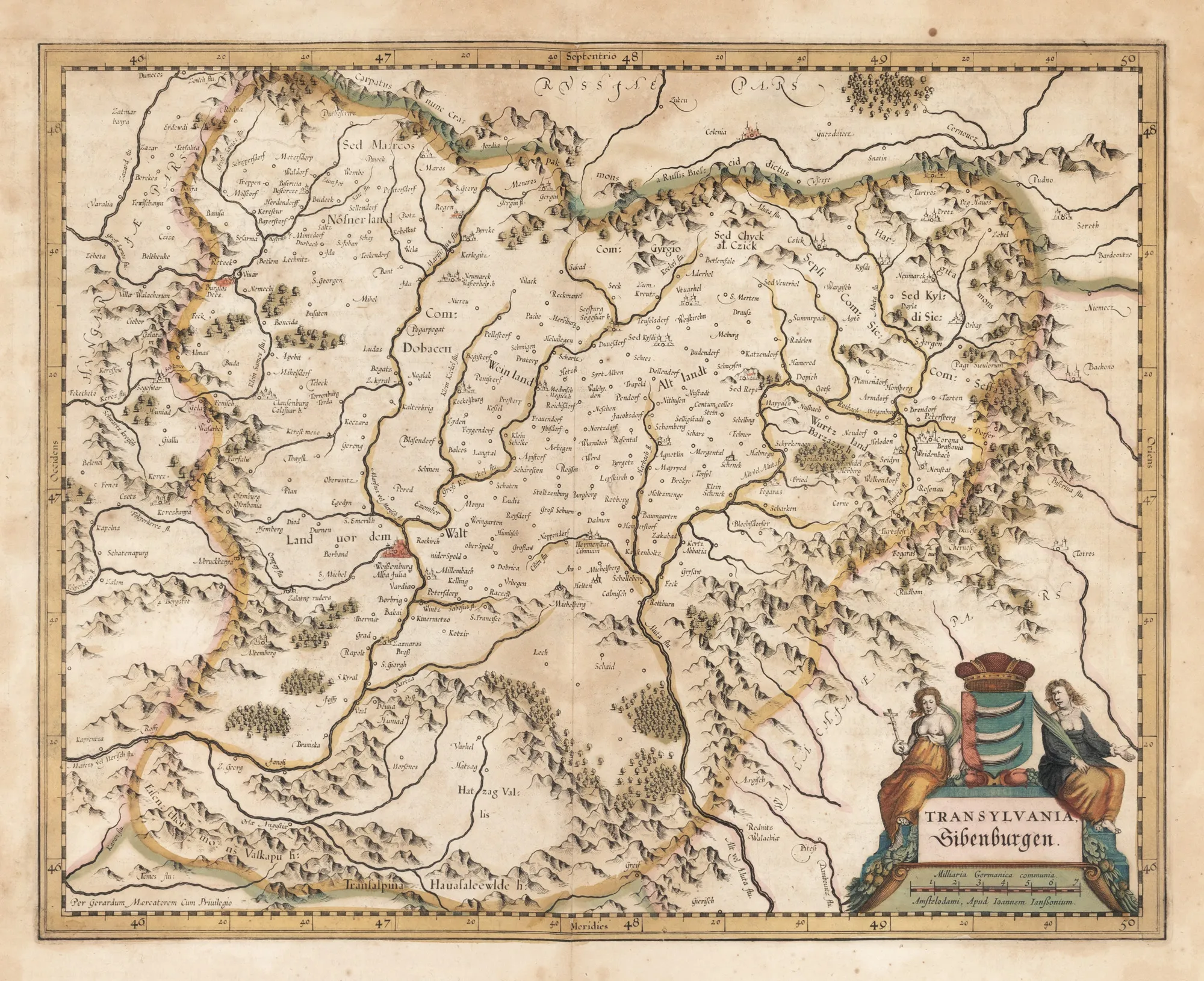 "Transylvania" Map by Willem Janszoon Blaeu, Paris, circa 1750