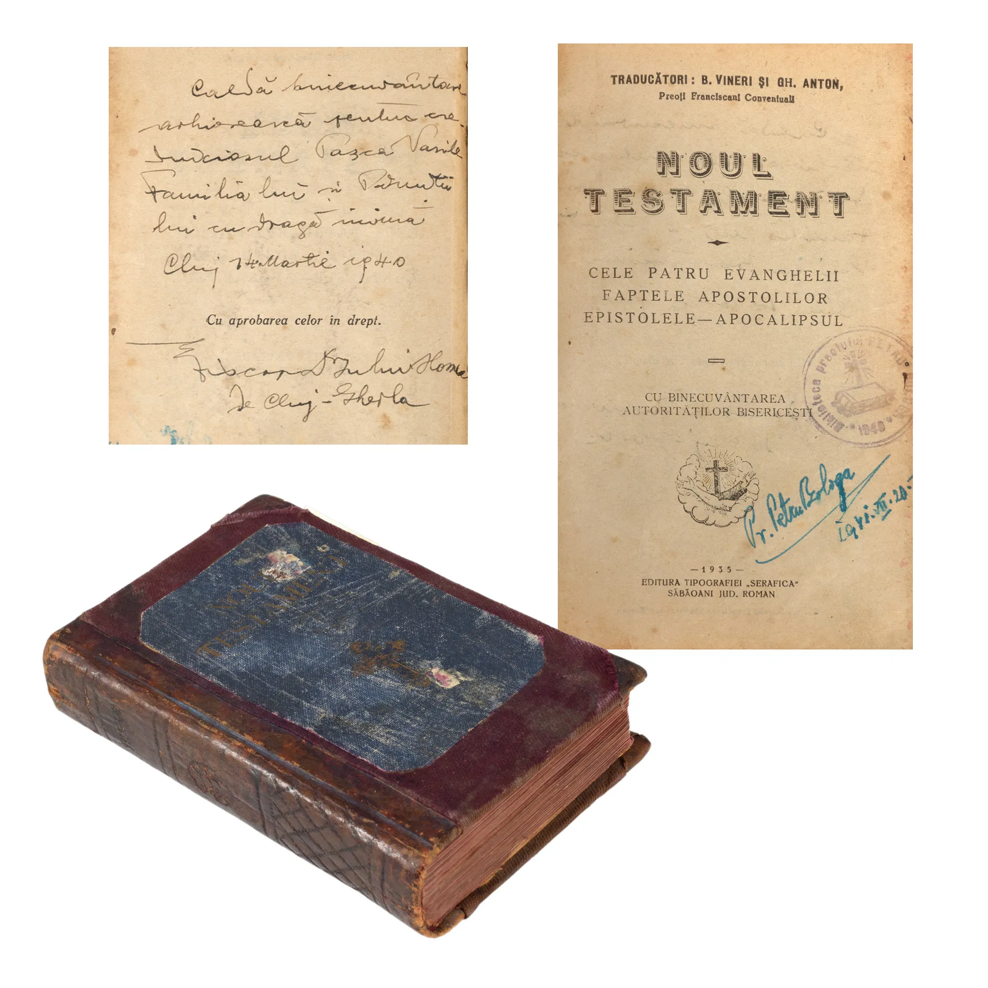 Lot consisting of "The New Testament", 1935, bearing the holographic signature of Cardinal Iuliu Hossu, with an ex-libris, plus a prescription issued by doctor Iuliu Hațieganu, circa 1935.