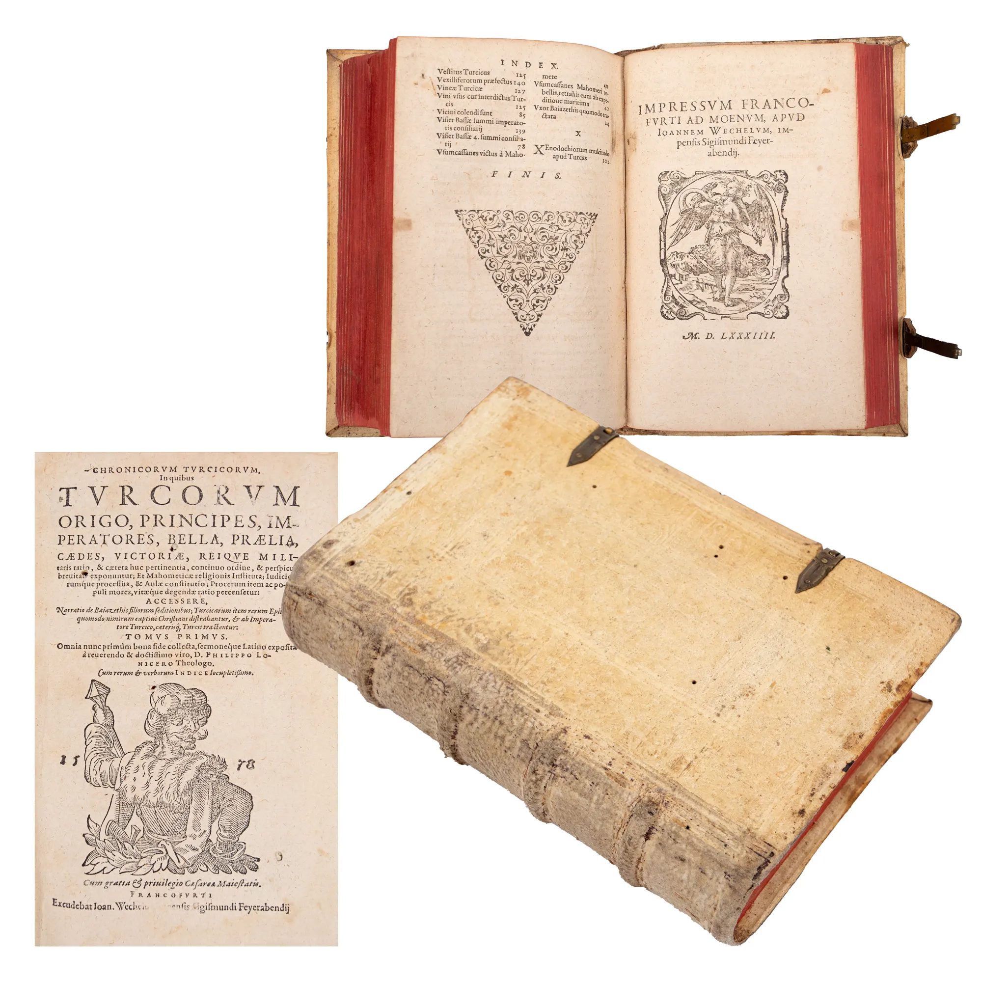 Colegat de două volume ”Istoria turcilor (Chronicorvm Tvrcicorvm)”, de Philipp Lonicer, în limba latină, ediție princeps, Frankfurt, 1578 și 1584