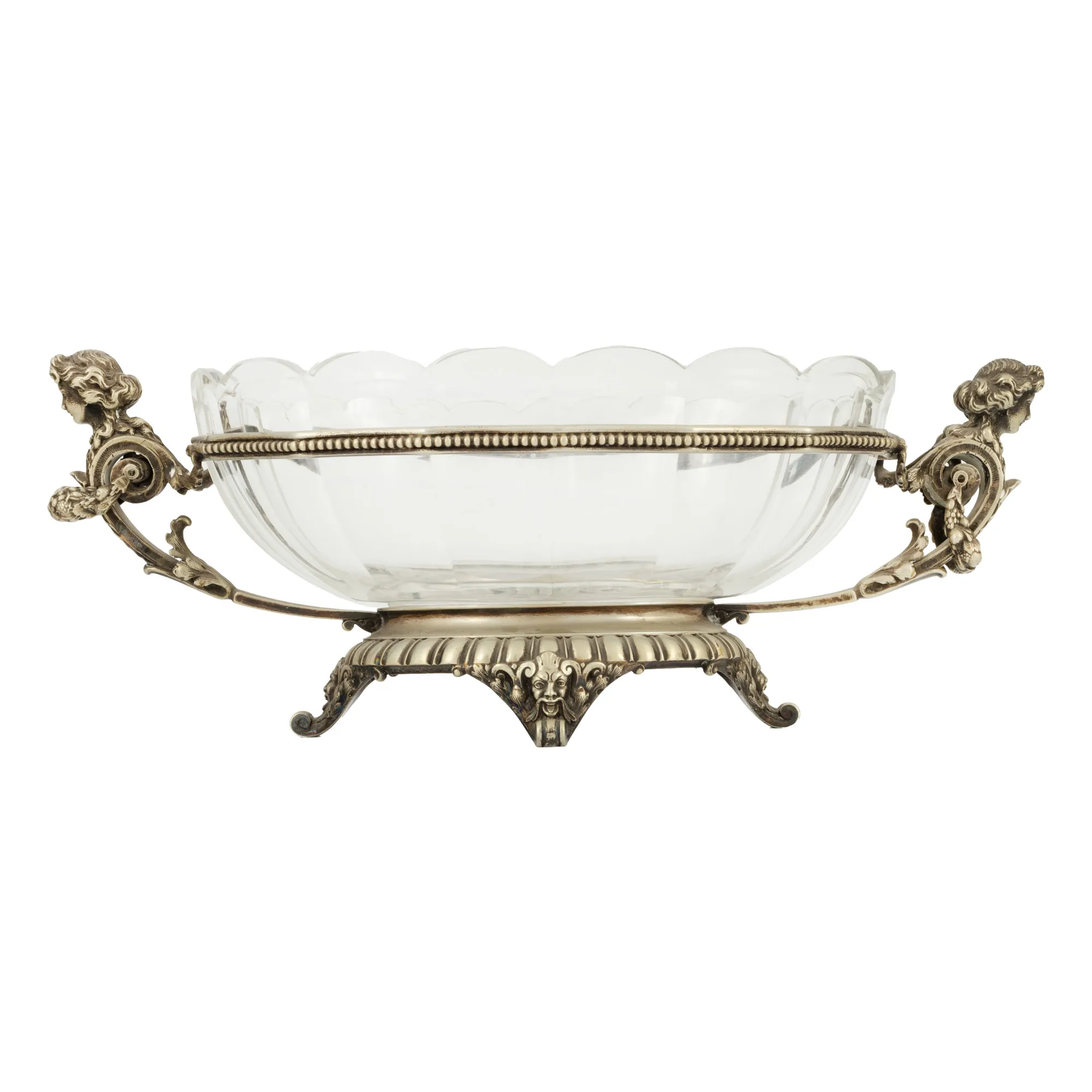 Berndorf Arthur Krupp crystal fruit bowl, decorated with female characters and mascheroni, circa 1890