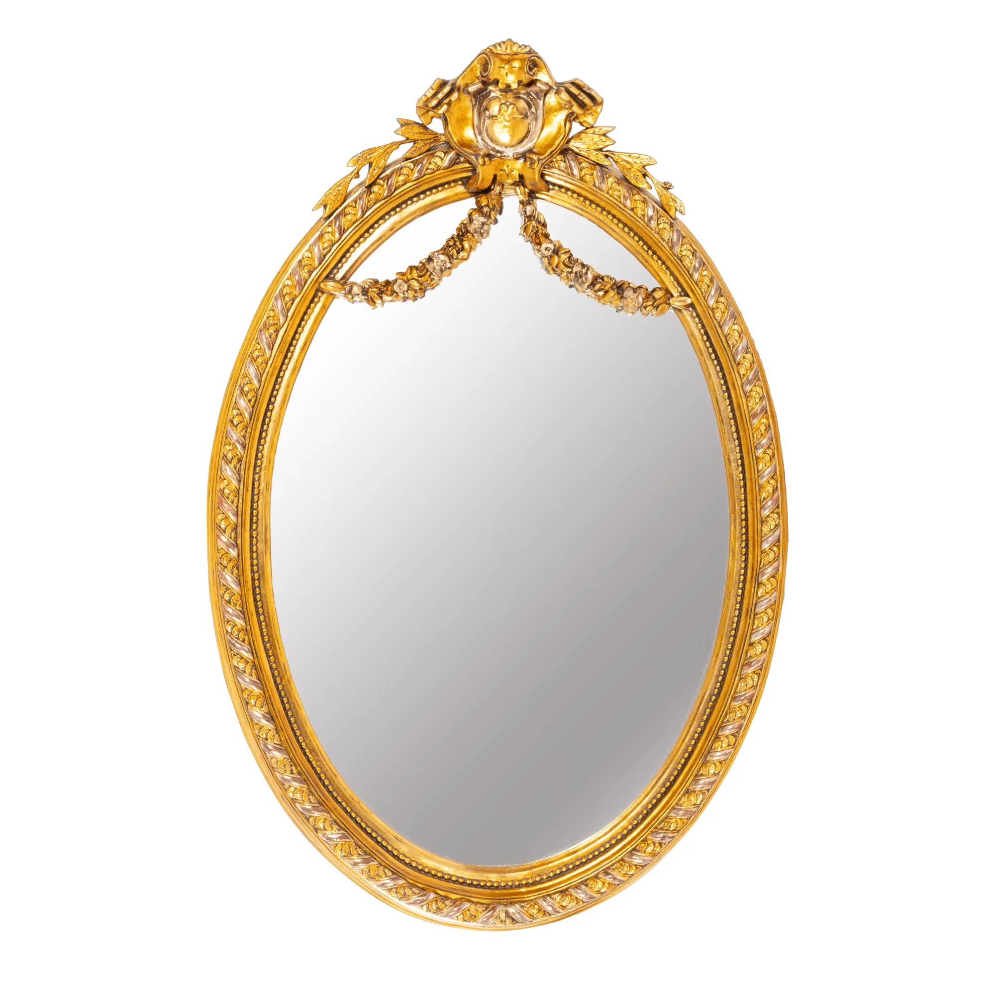 Mirror in Louis XVI style, gilded wood, with stylized vegetal decor, early 20th century