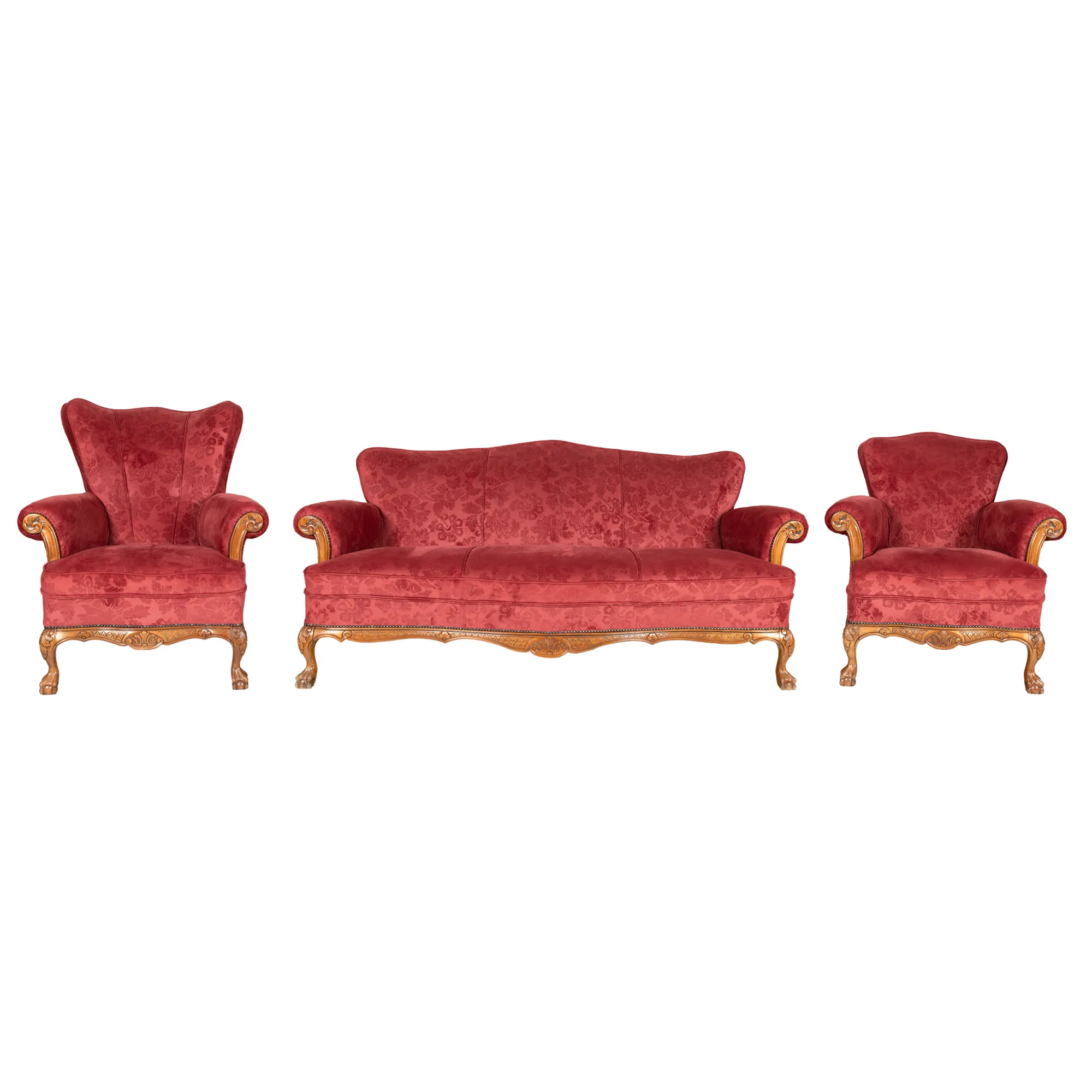 Regency salon set consisting of a sofa and a pair of armchairs, mid 20th century