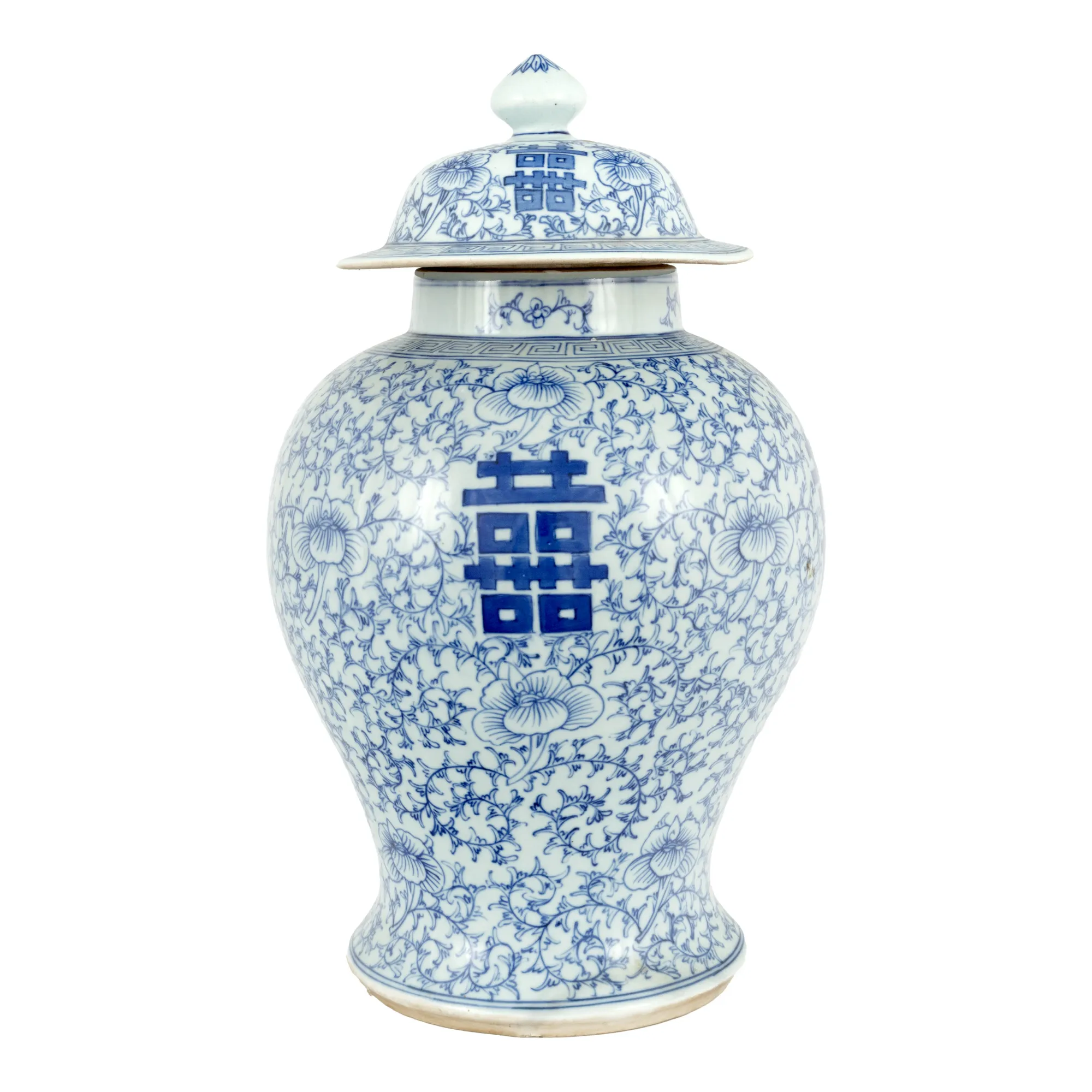 Ginger Jar - vas din porțelan cu capac, decorat cu ”Shuangxi” / ”Double Happiness”