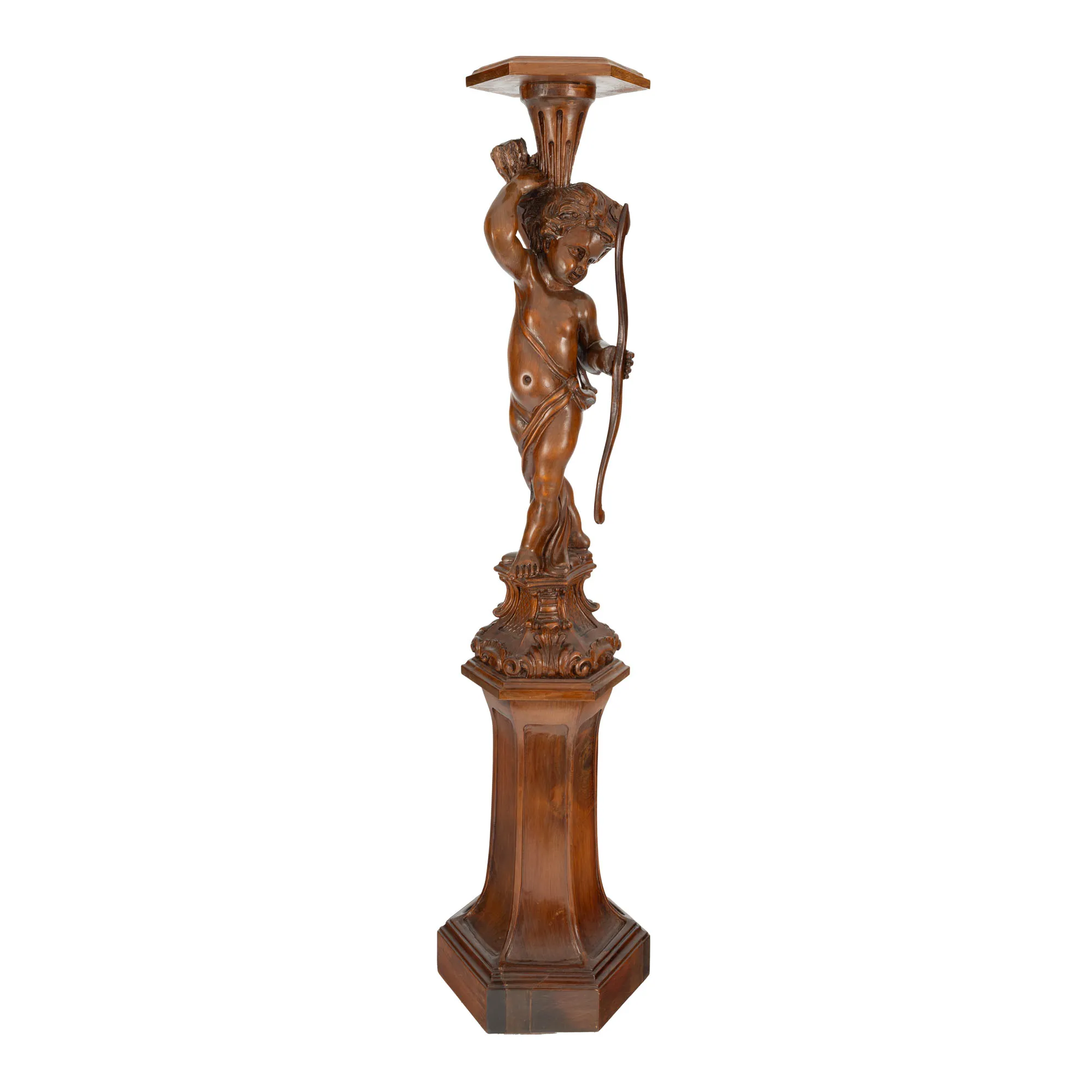 Piedestal din lemn sculptat, decorat cu putto, sfârșitul sec. XIX