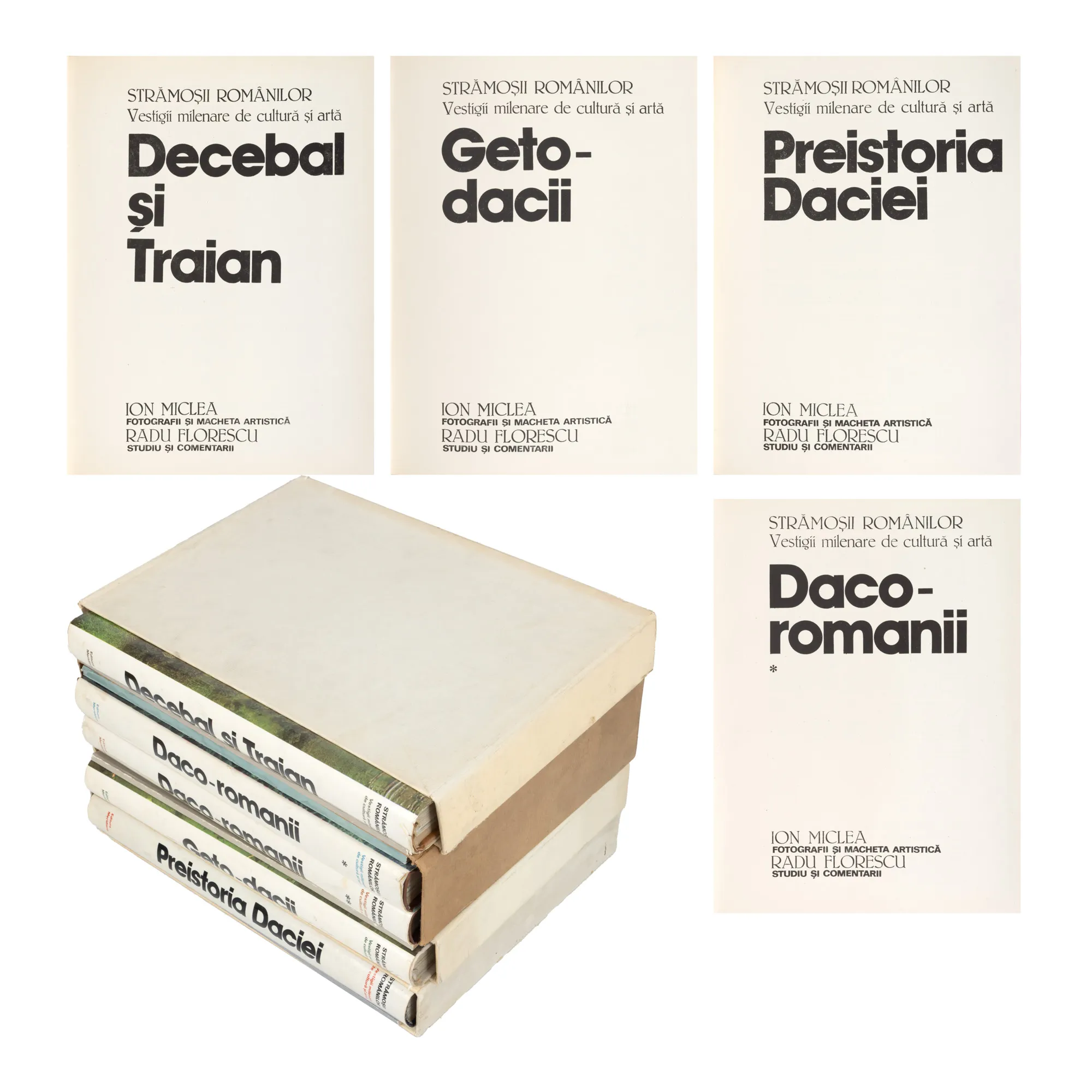 ”Strămoșii românilor. Vestigii milenare de cultură și artă”, cinci volume, București, 1980, cu etui, splendid ilustrate cu fotografii 