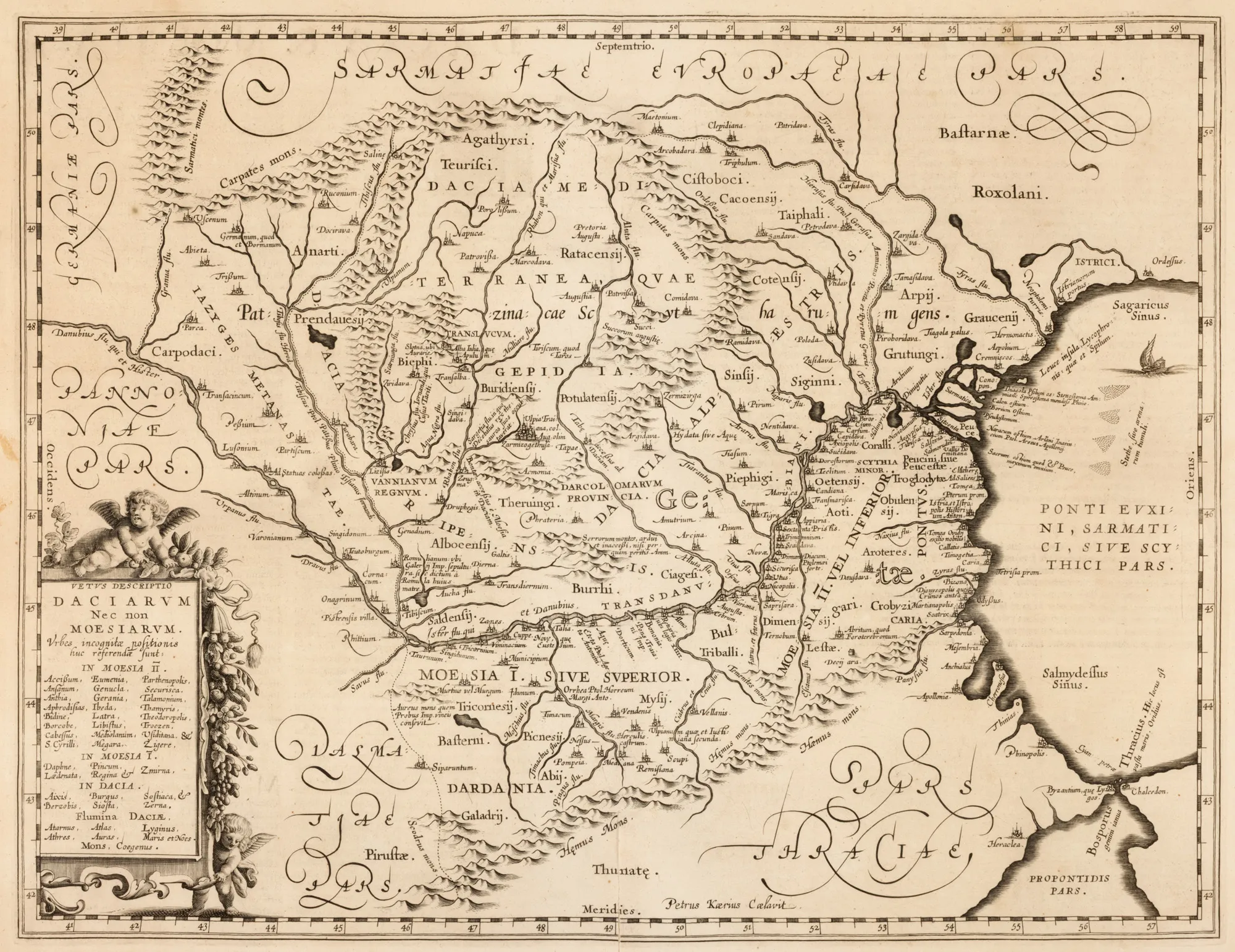 Hartă ”Dacia și Moesia”, de Jan Janssonius, Amsterdam, cca. 1650