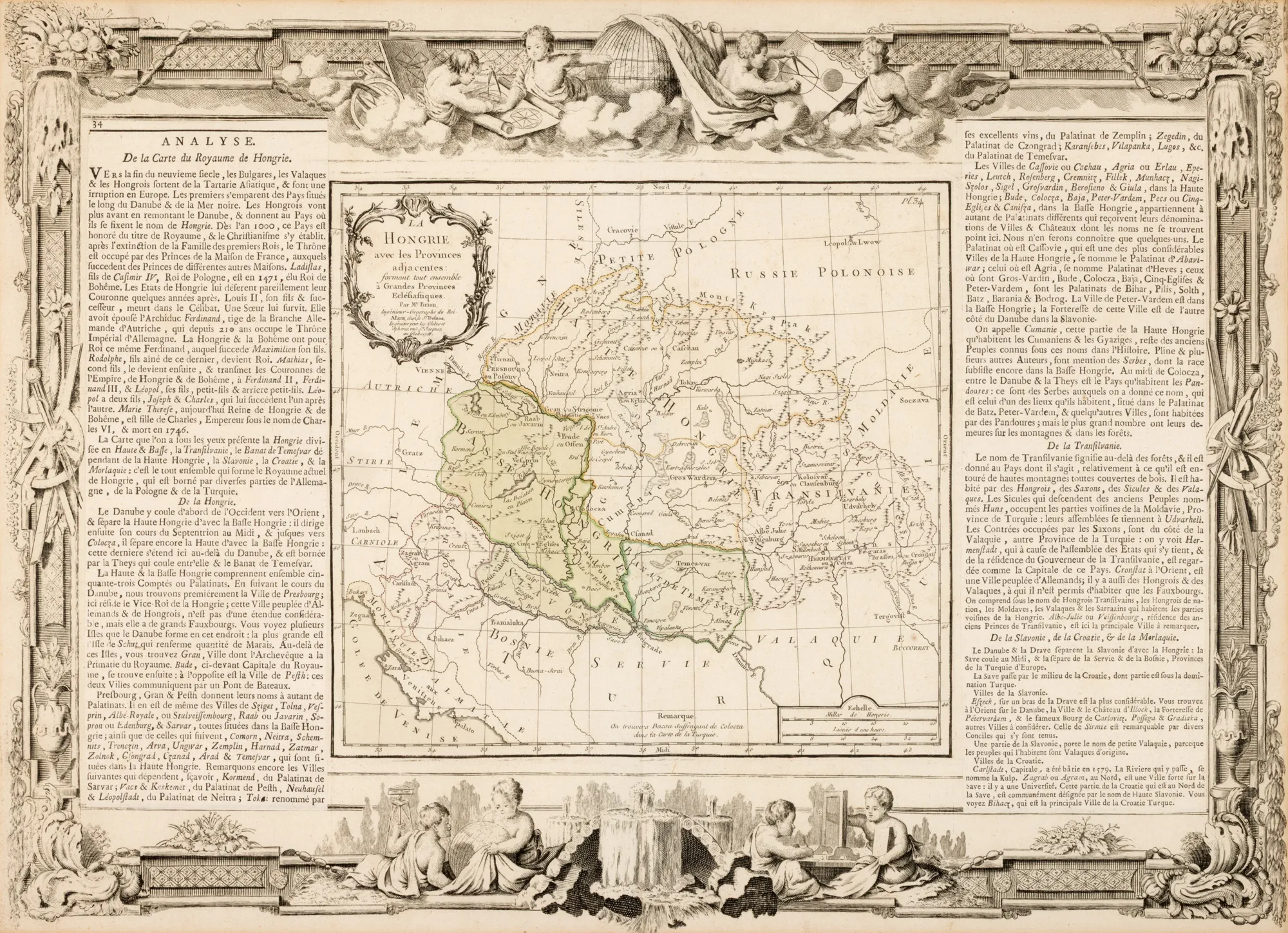 Hartă “Ungaria”, de Louis Charles Desnos și Brion de la Tour, Paris, 1766