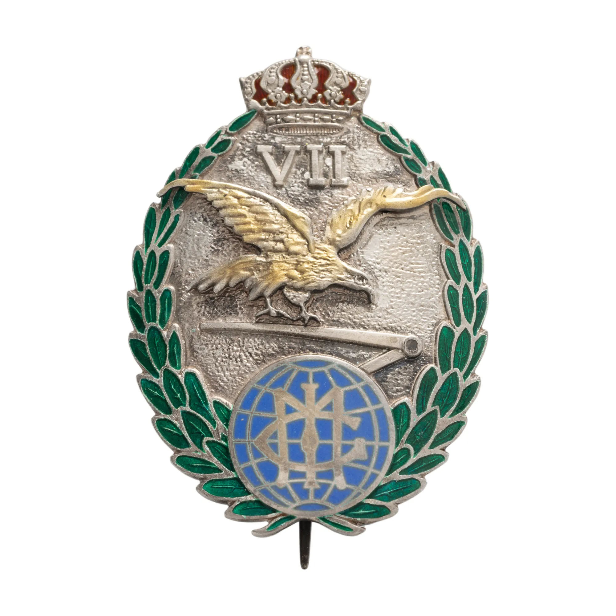Insignă, 7 ani de serviciu, pentru ofițeri, Institutul Geografic Militar, perioada interbelică, argint