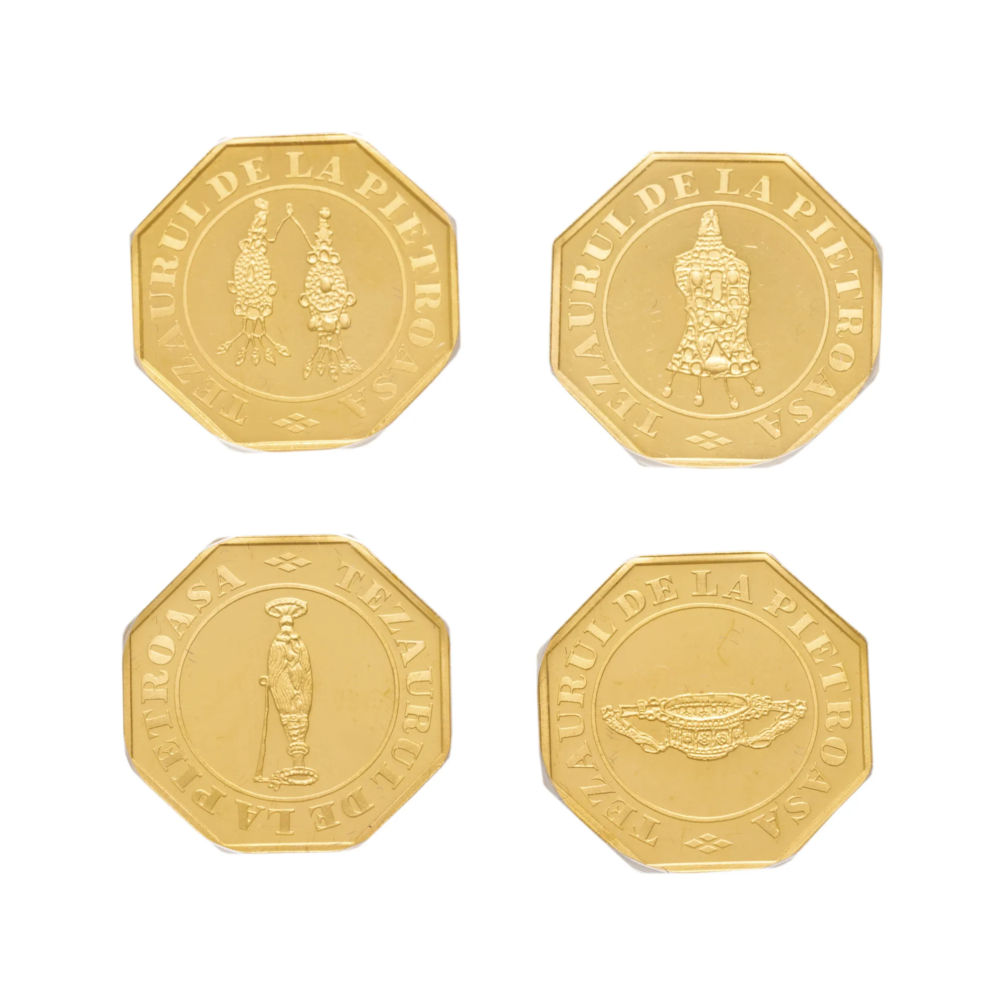 Lot consisting of four BNR commemorative coins, "The Pietroasele Treasure", 500 lei, 2001, gold