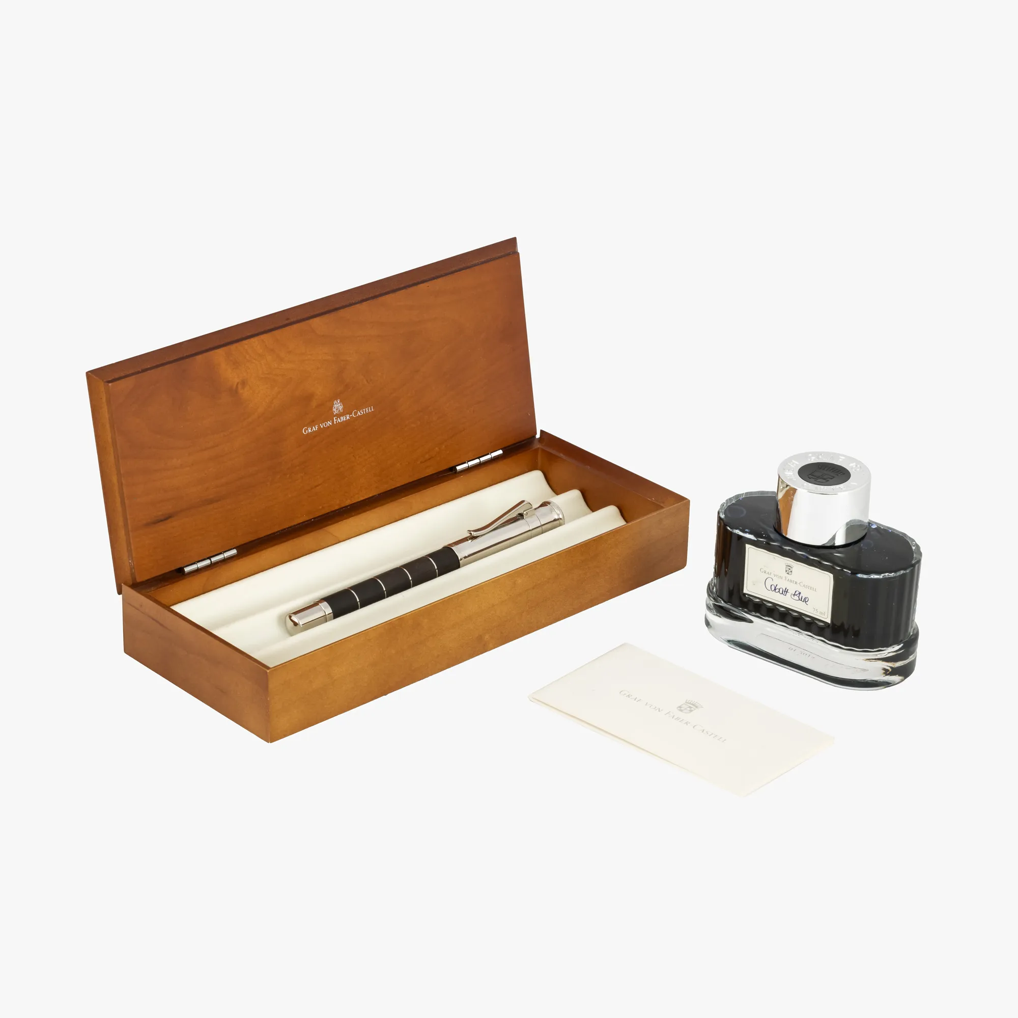 Stilou Graff von Faber-Castell Anello Granadill M, cu peniță din aur, însoțit de cutie din lemn de nuc, călimară de cerneală și rezervor 