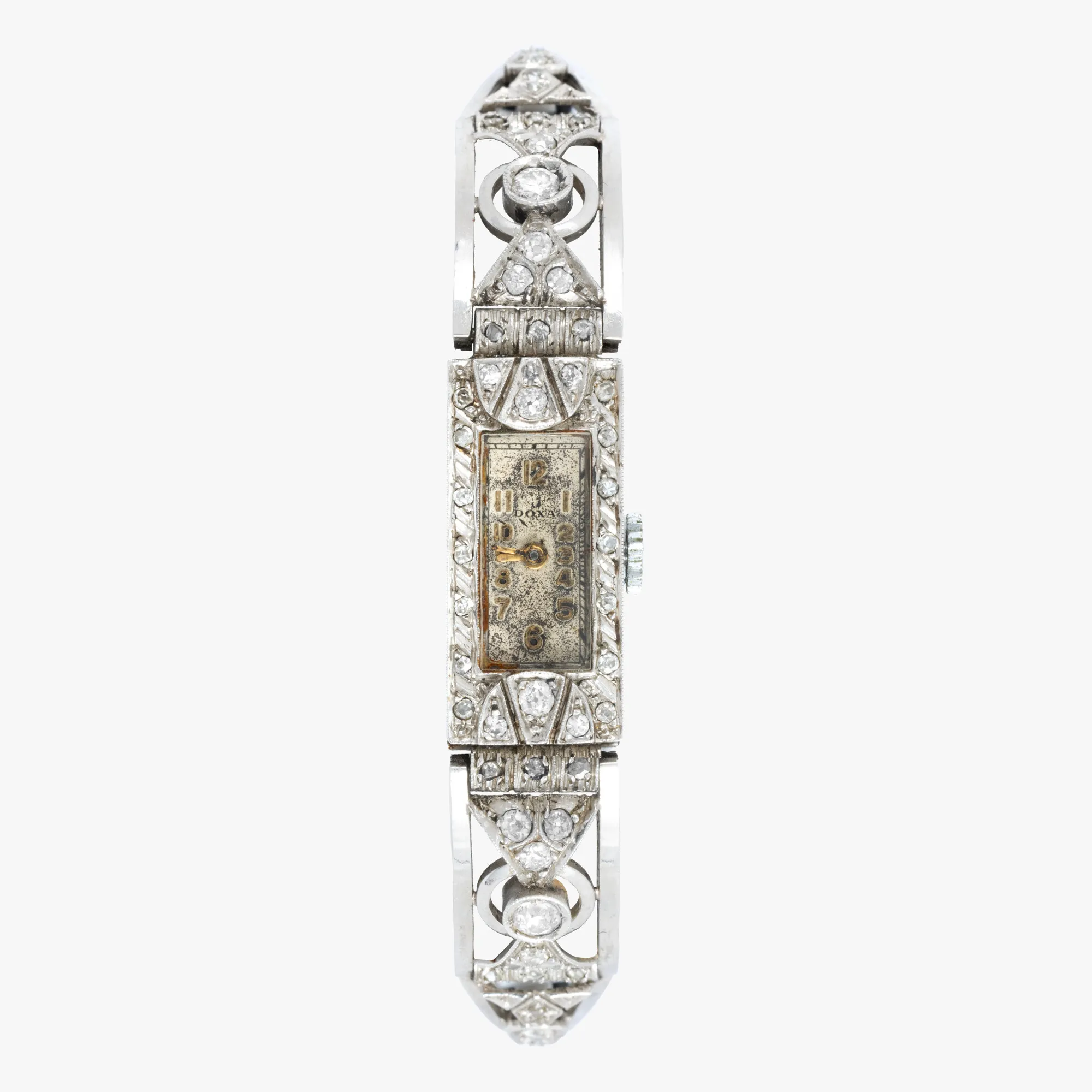 Doxa Watch, made of platinum, with diamonds, handheld, for ladies, accompanied by original purchase receipt