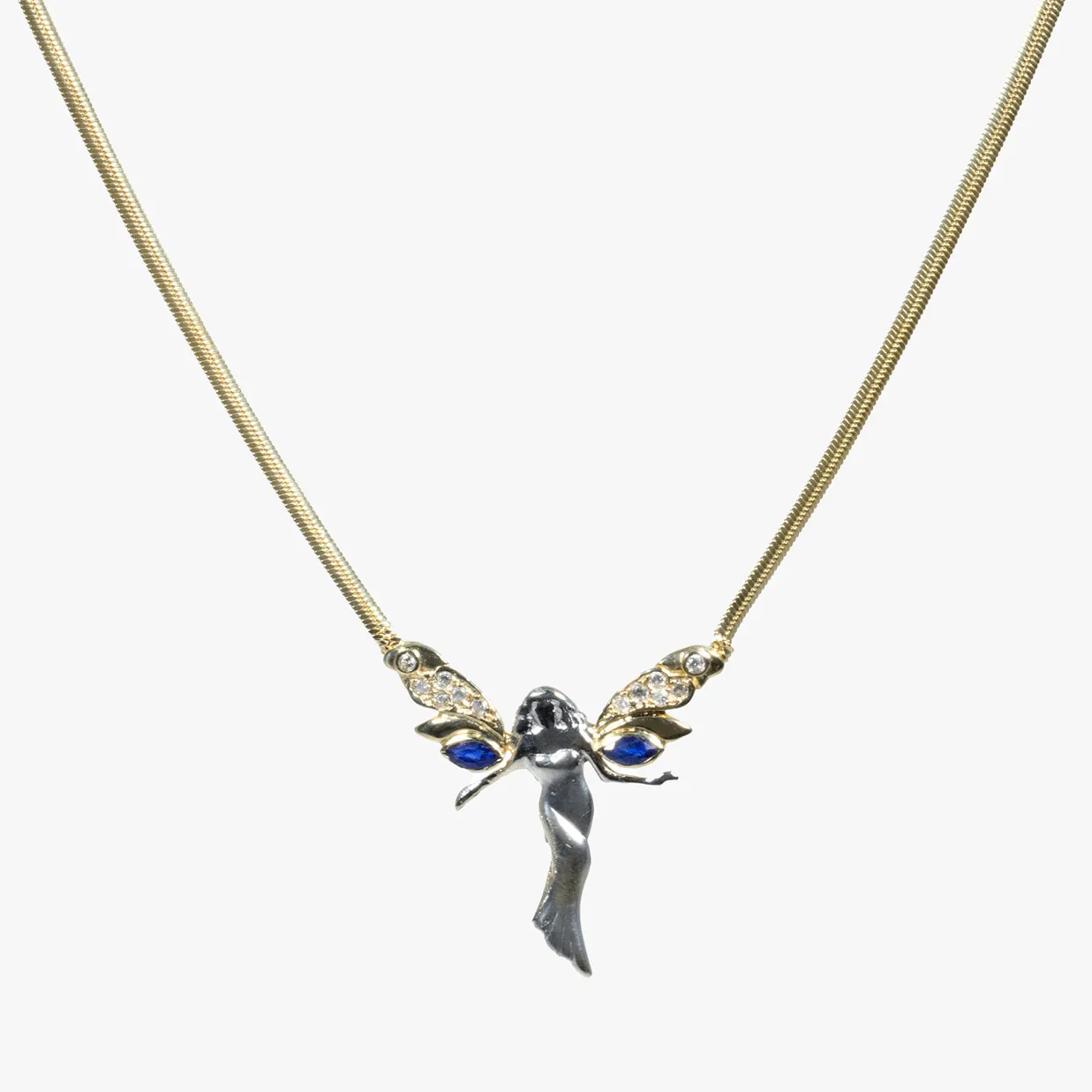 "Nymph" - bicolor gold chain with pendant, decorated with diamonds and sapphires