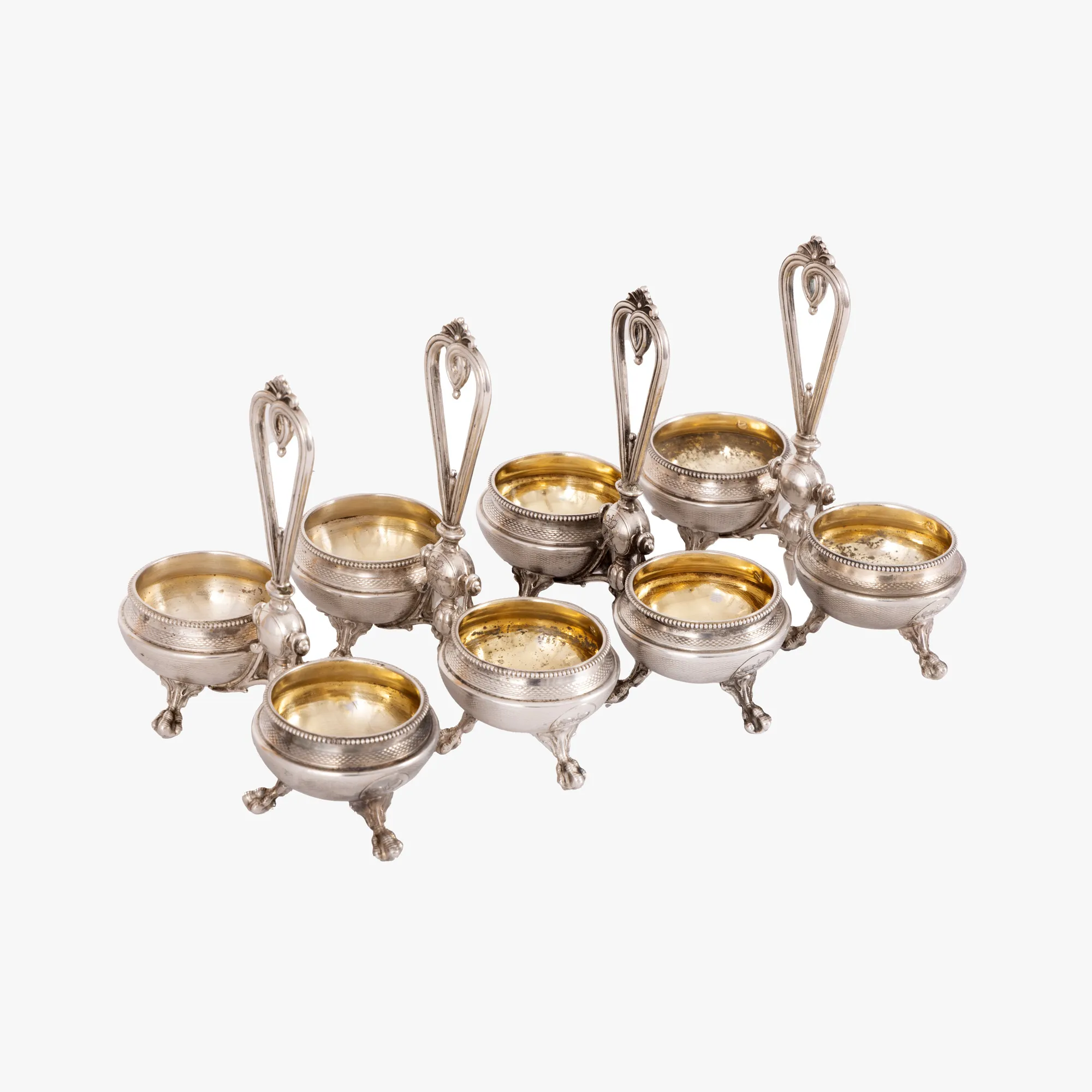Neo-Classic style silver condiment set, consisting of four salt shakers, circa 1900