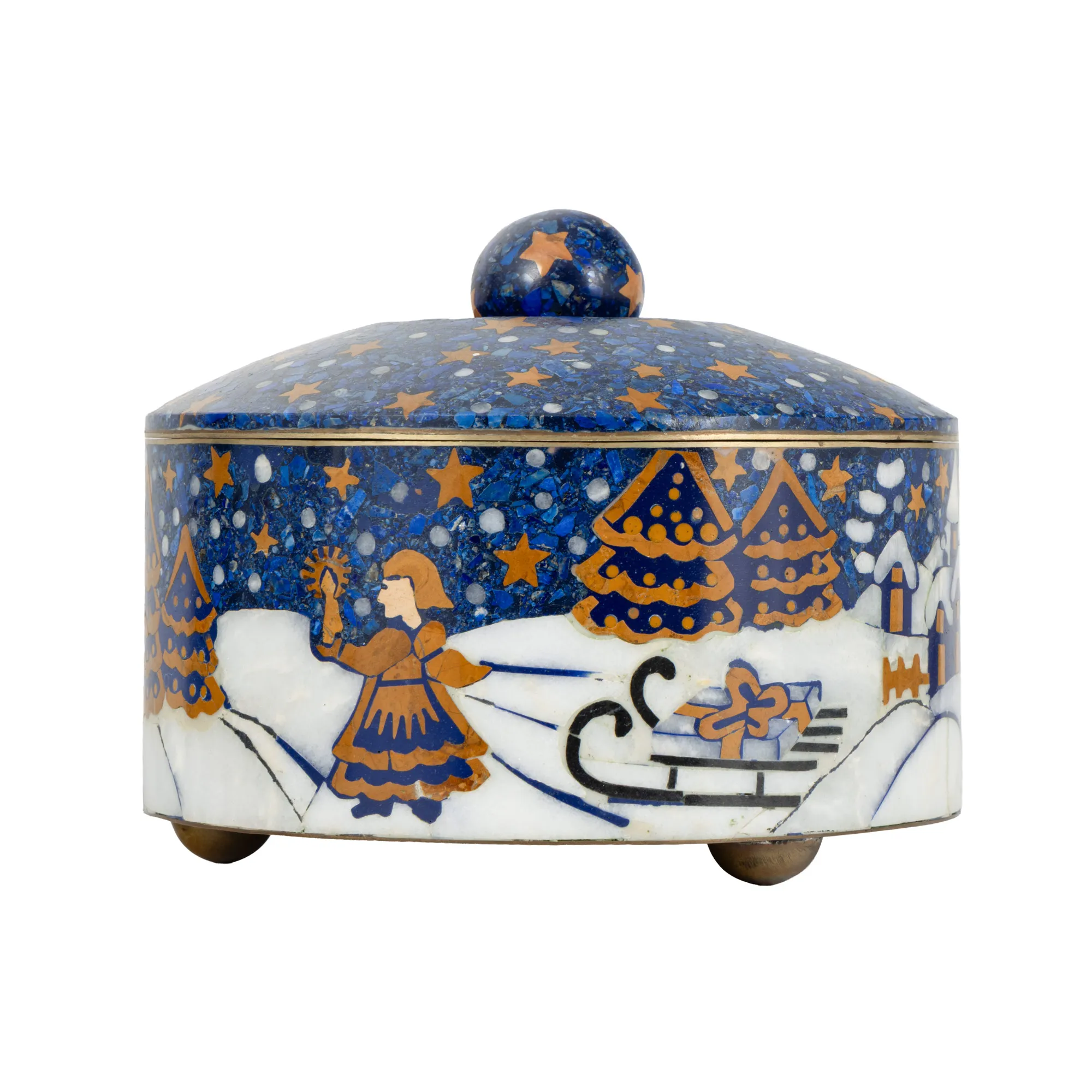 Cutie pentru bijuterii, decorată cu scenă iernatică