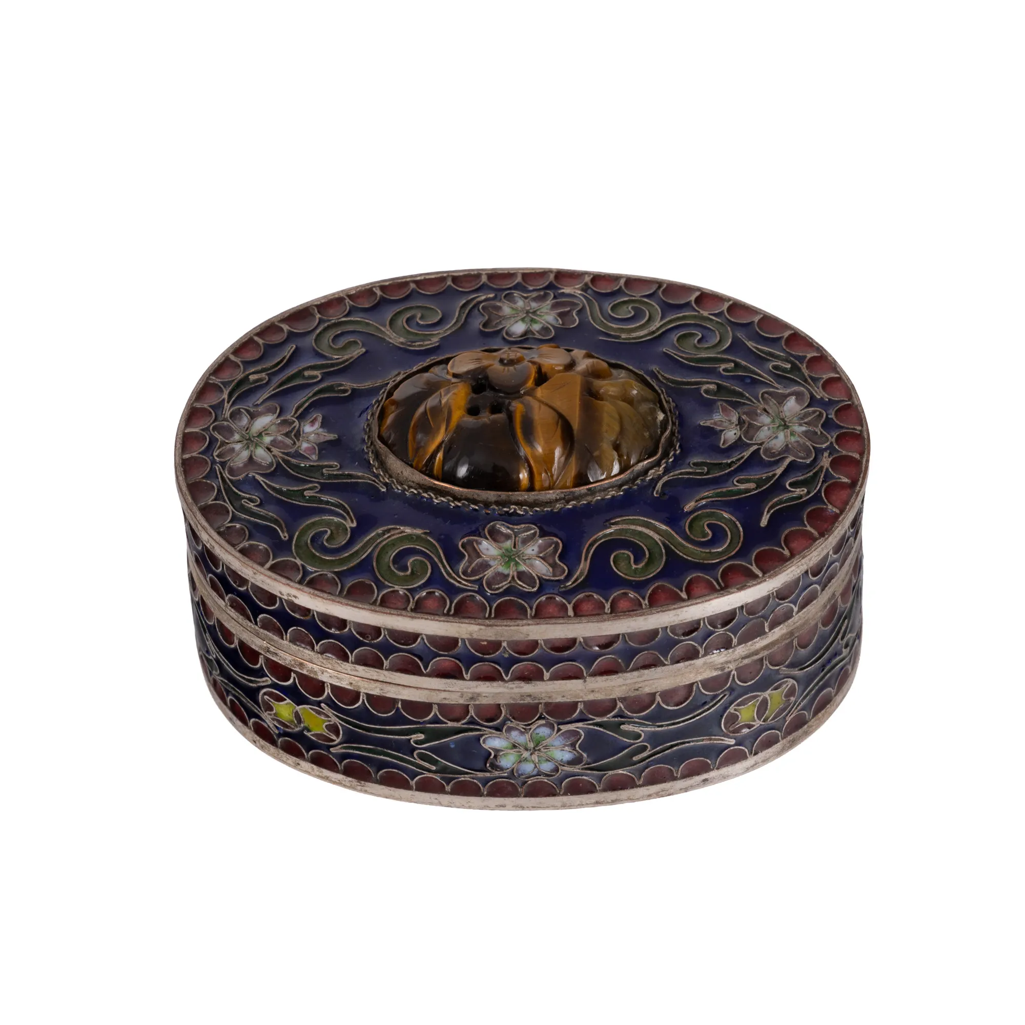 Medicine box, decorated with enamel in floral design, circa 1960