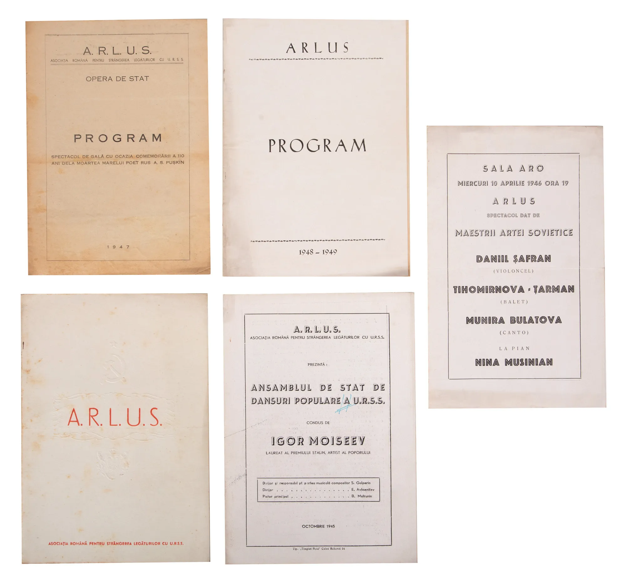 Lot consisting of 5 ARLUS programs, communist period, from the collection of writer Pericle Martinescu