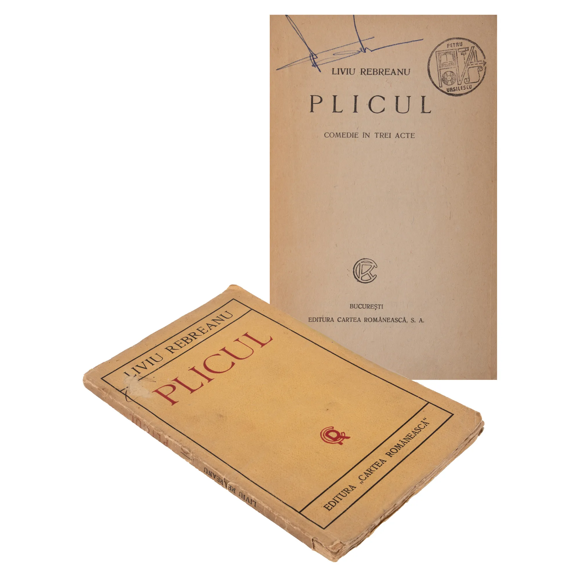 ”Plicul”, de Liviu Rebreanu, ediție princeps, București, 1923, cu ex libris