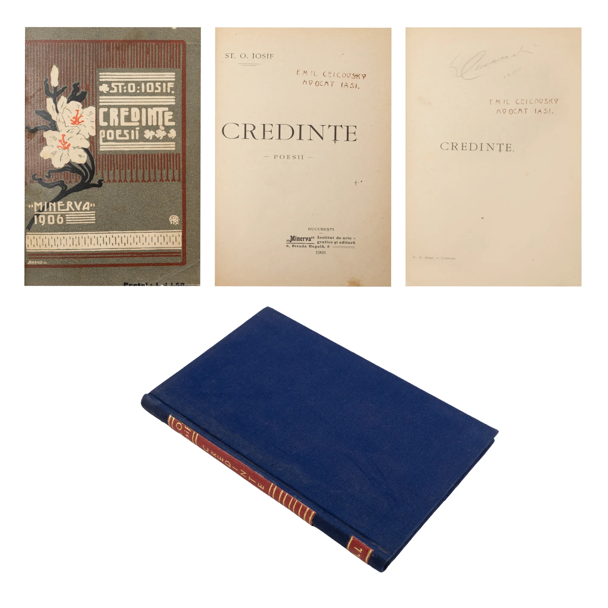”Credințe”, de Ștefan Octavian Iosif, ediție princeps, București, 1906, cu ex libris
