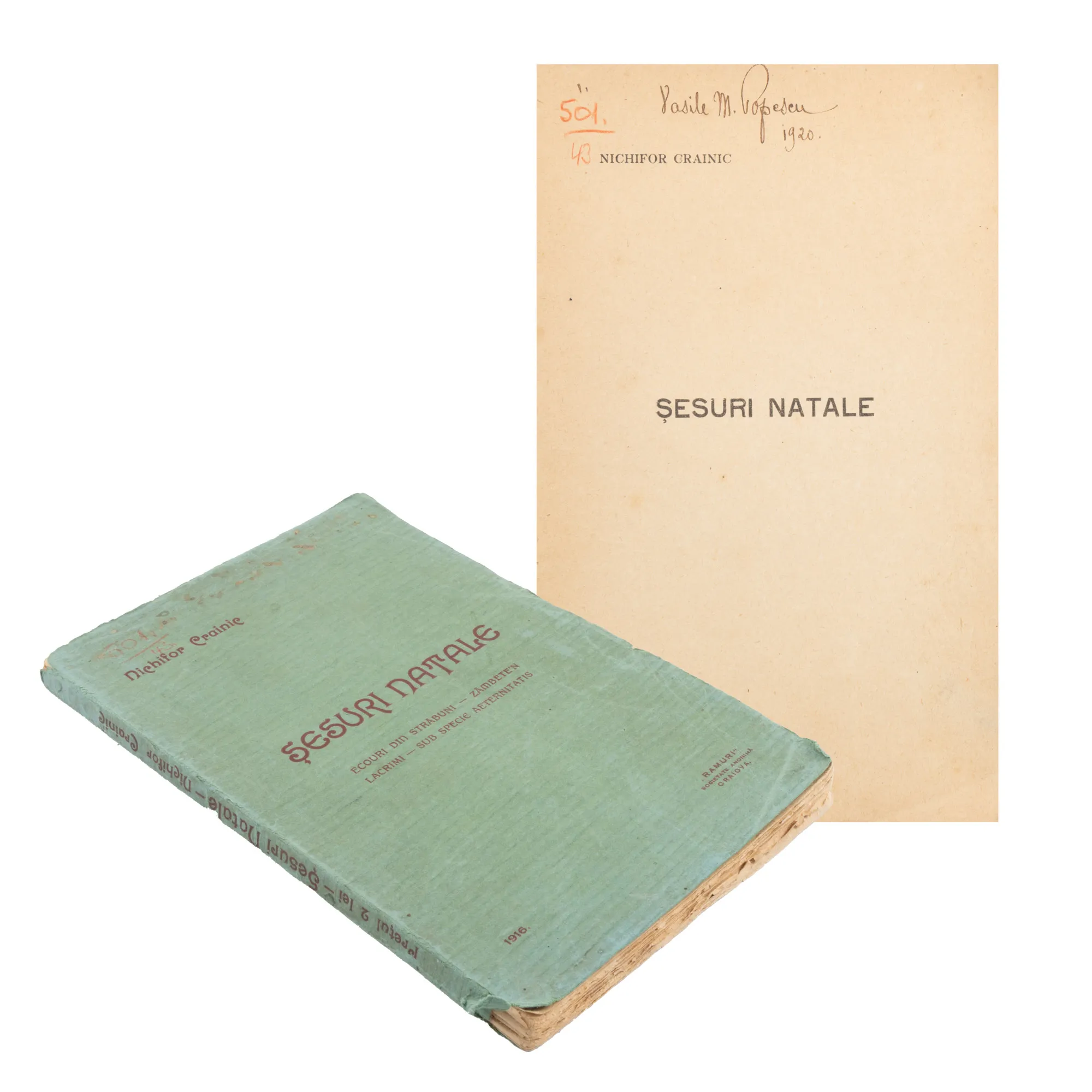 ”Șesuri natale”, de Nichifor Crainic, ediție princeps, București, 1916, cu ex libris