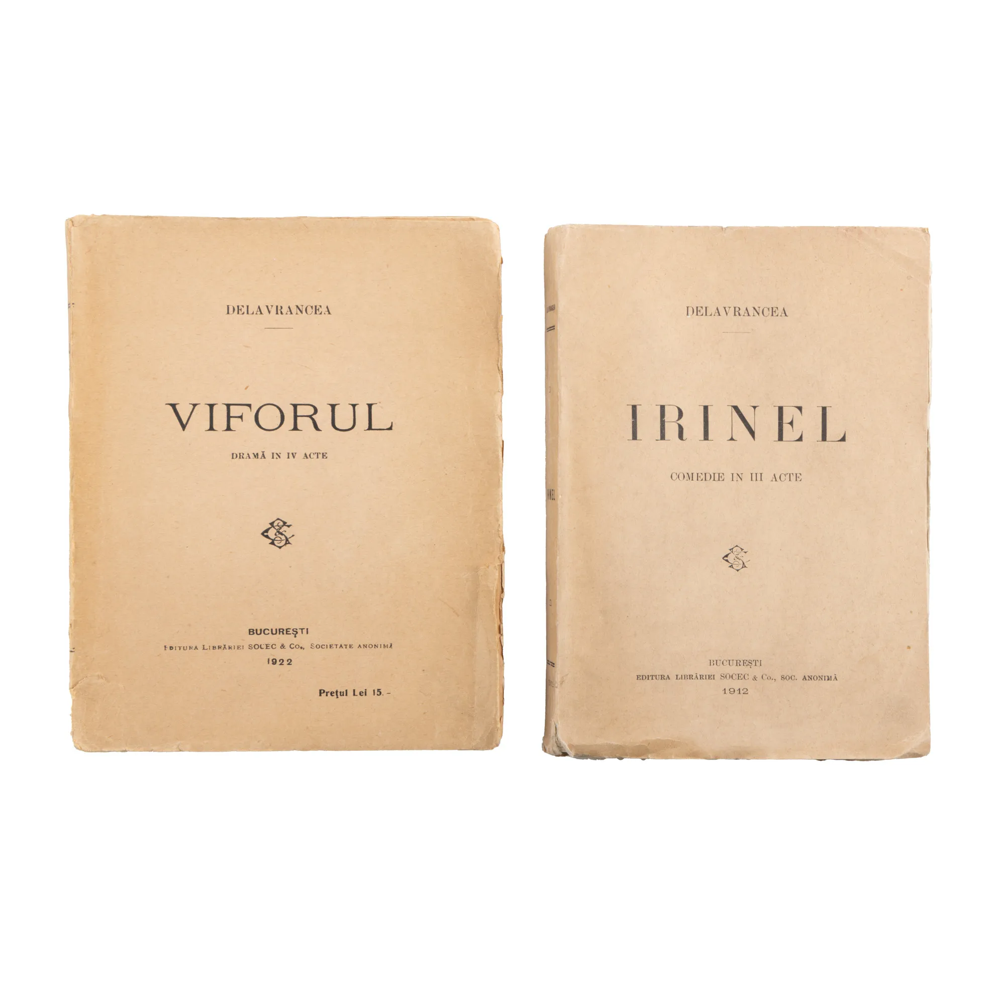 Lot consisting of "Irinel", first edition and "The Whirlwind", by Barbu Ștefănescu Delavrancea, Bucharest, 1912-1922