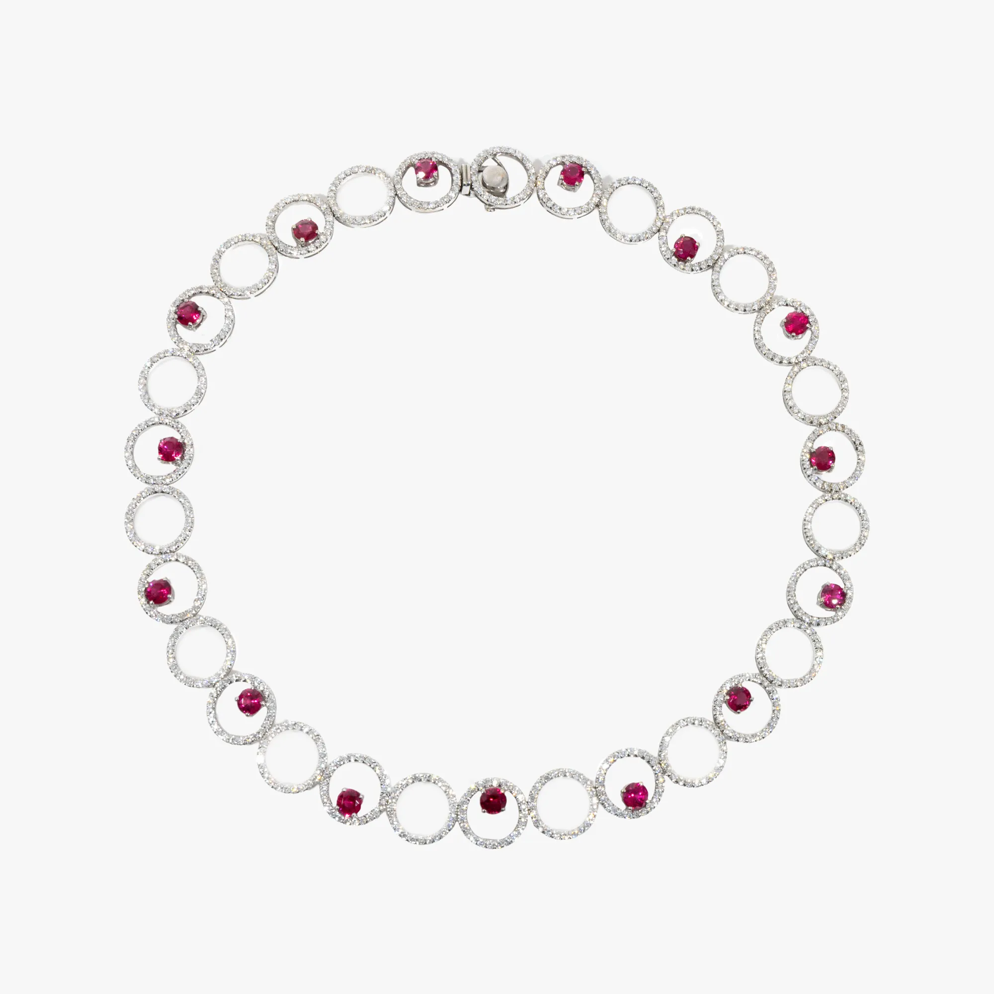 White gold necklace, paved with diamonds and pink spinals, accompanied by an additional gemological certificate