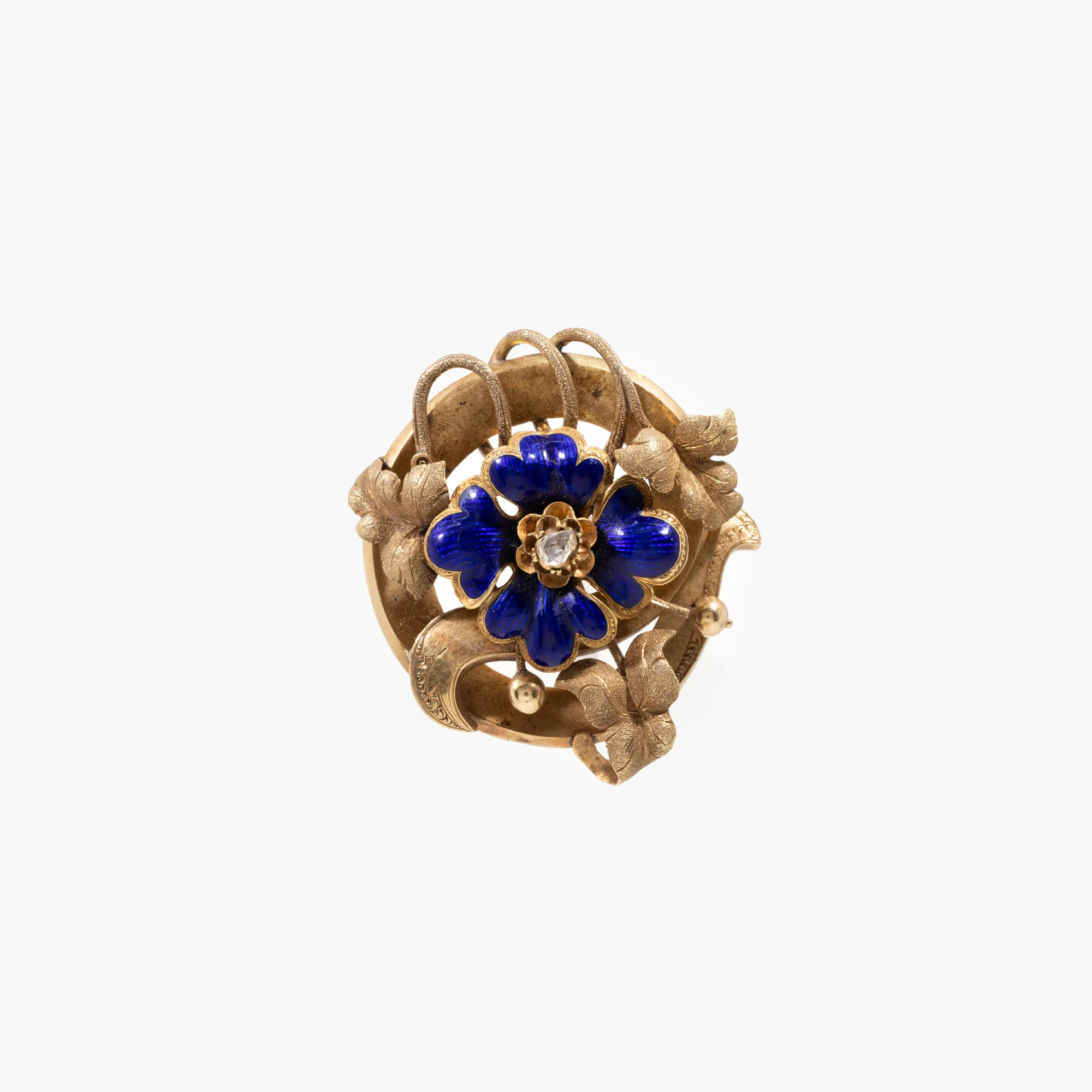 Gold brooch, adorned with enamel and diamond, circa 1890.