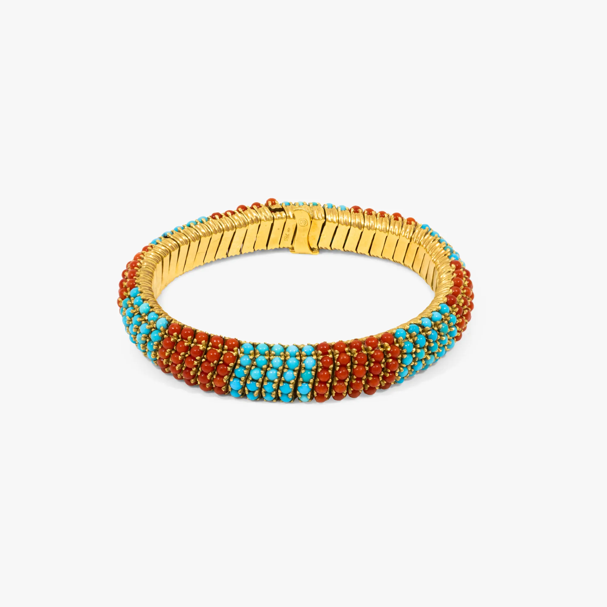 Gold bracelet, decorated with turquoise and coral, cca. 1950