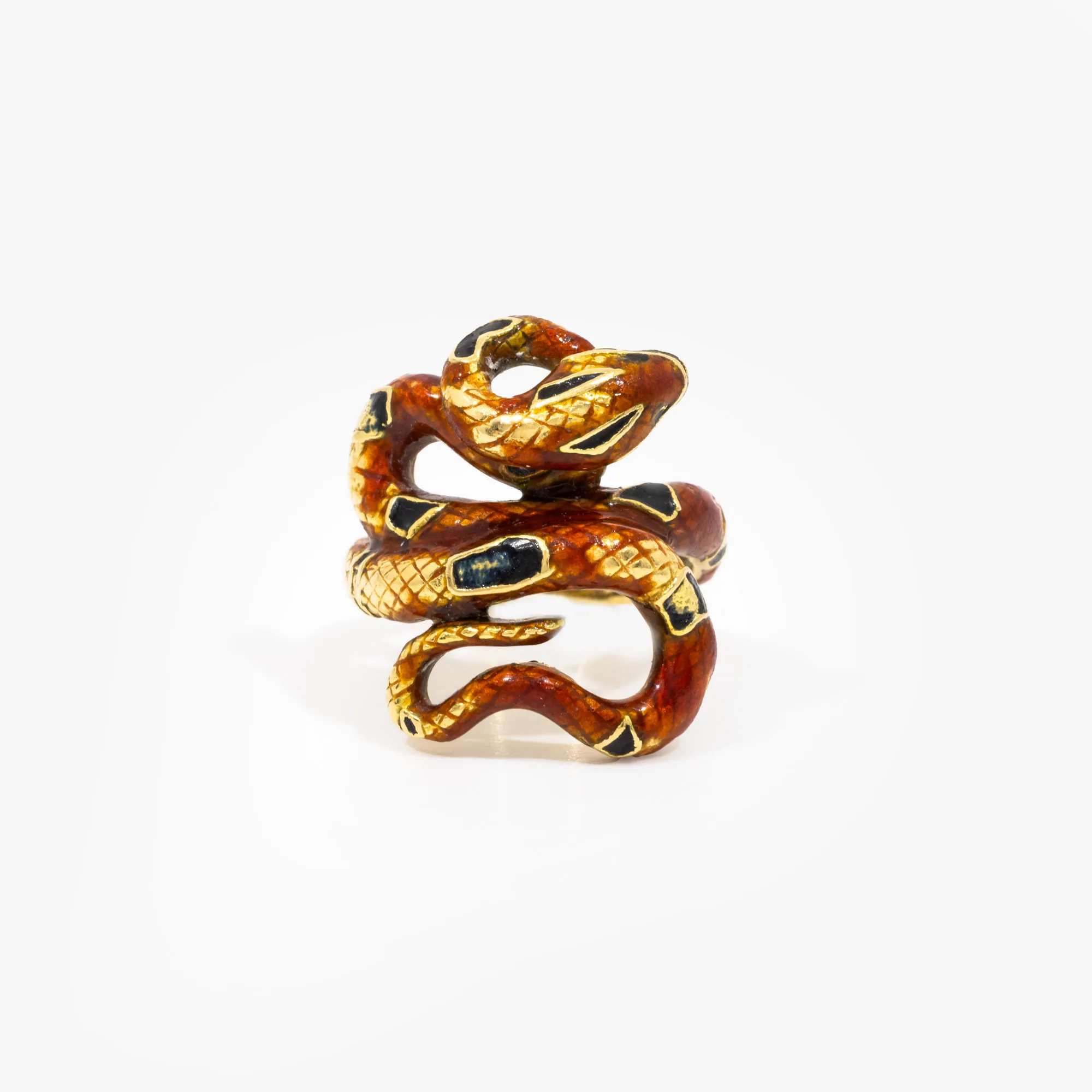 Gold ring in the shape of a snake, decorated with enamel