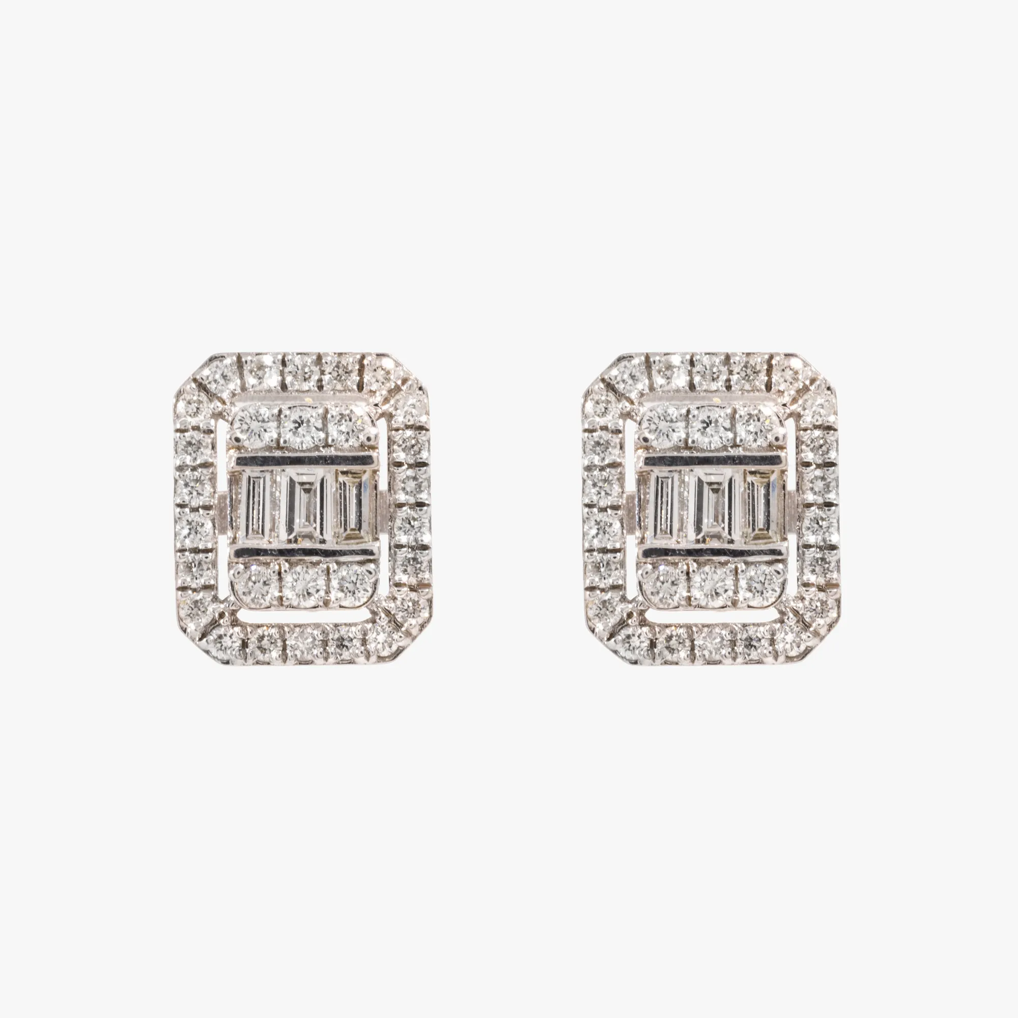 Pair of white gold earrings, paved with diamonds