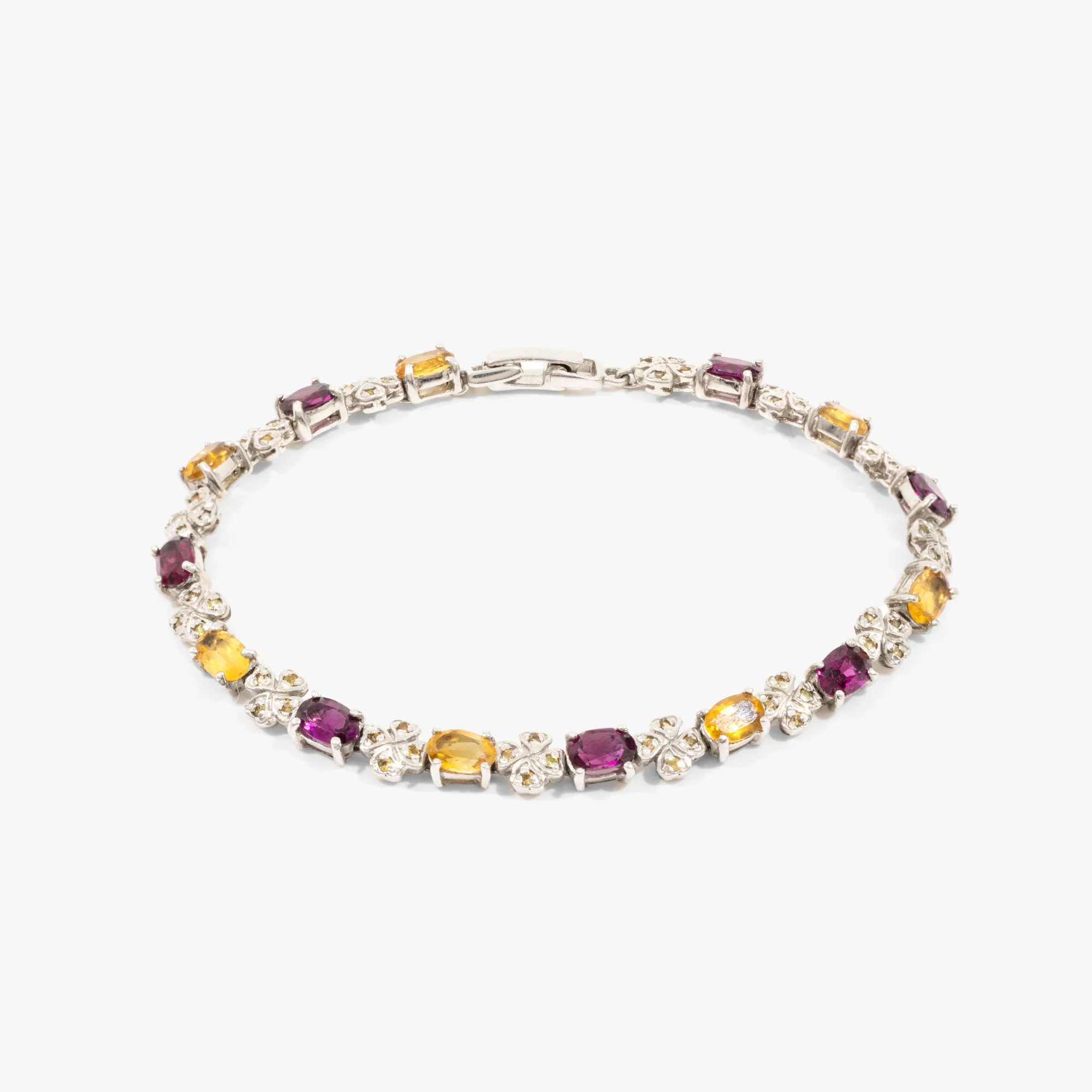 Brățară din argint aurit, deocrată cu citrine, rodolite și safire